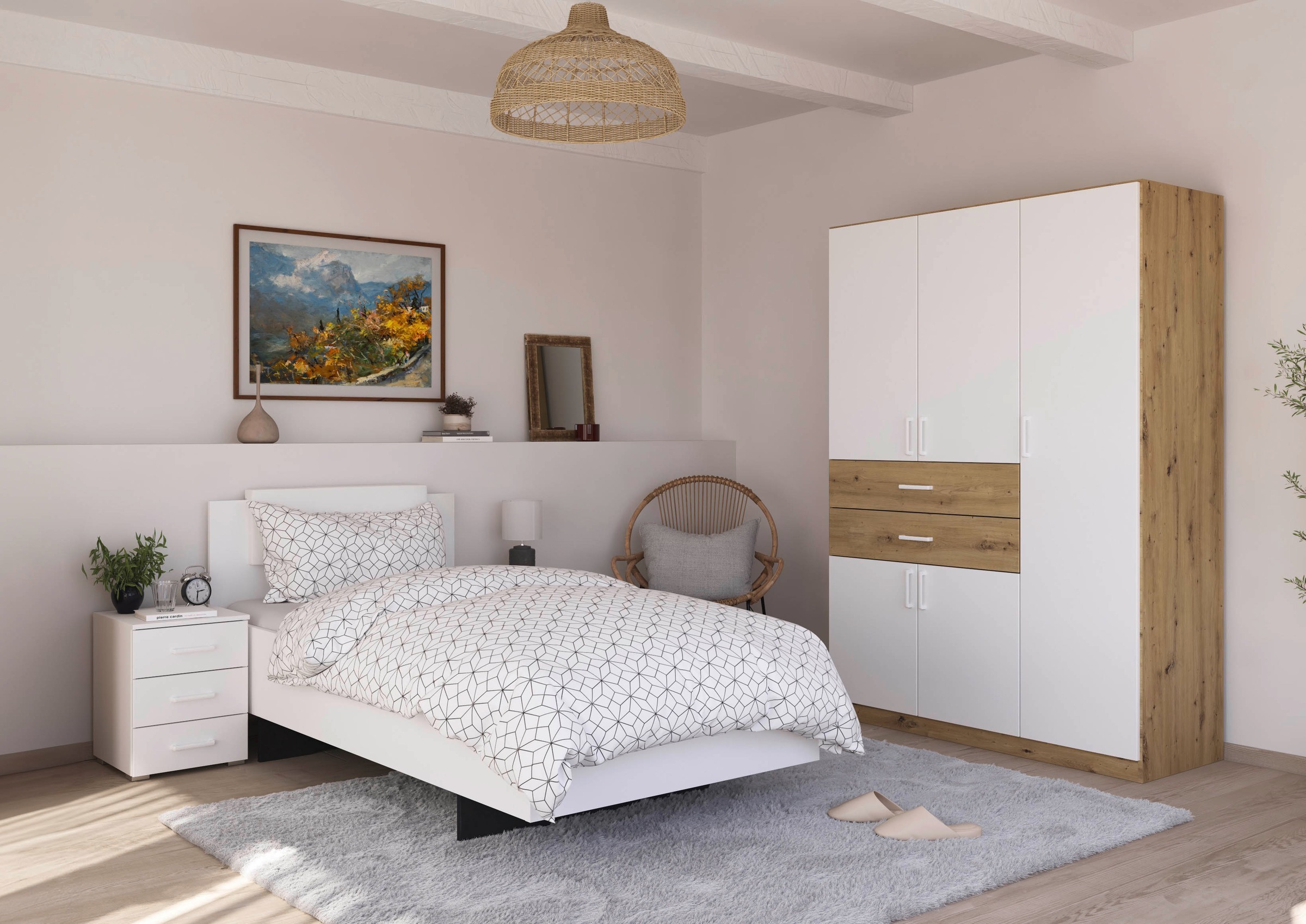 rauch Schlafzimmer-Set »Komplettzimmer Komplettschlafzimmer Schlafzimmer-Set (3-St.) MAIKA« Set, 3 Stk. tlg. Schrank 3 Breiten, 2 Höhen, Bett 100 cm,  Nachttisch MADE IN GERMANY