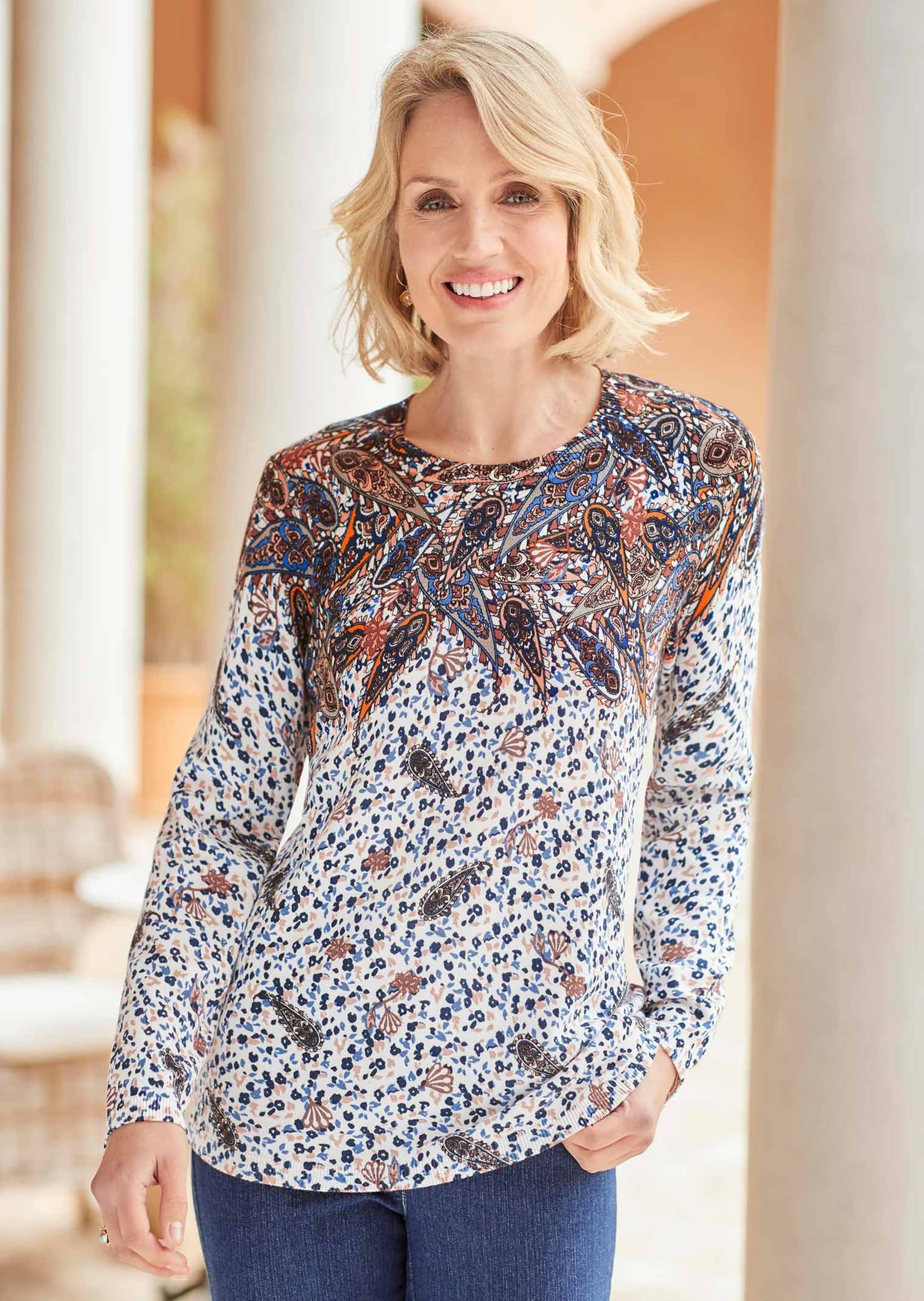 GOLDNER 2-in-1-Pullover »Kurzgröße Druckpullover mit ornamentalem Druck«