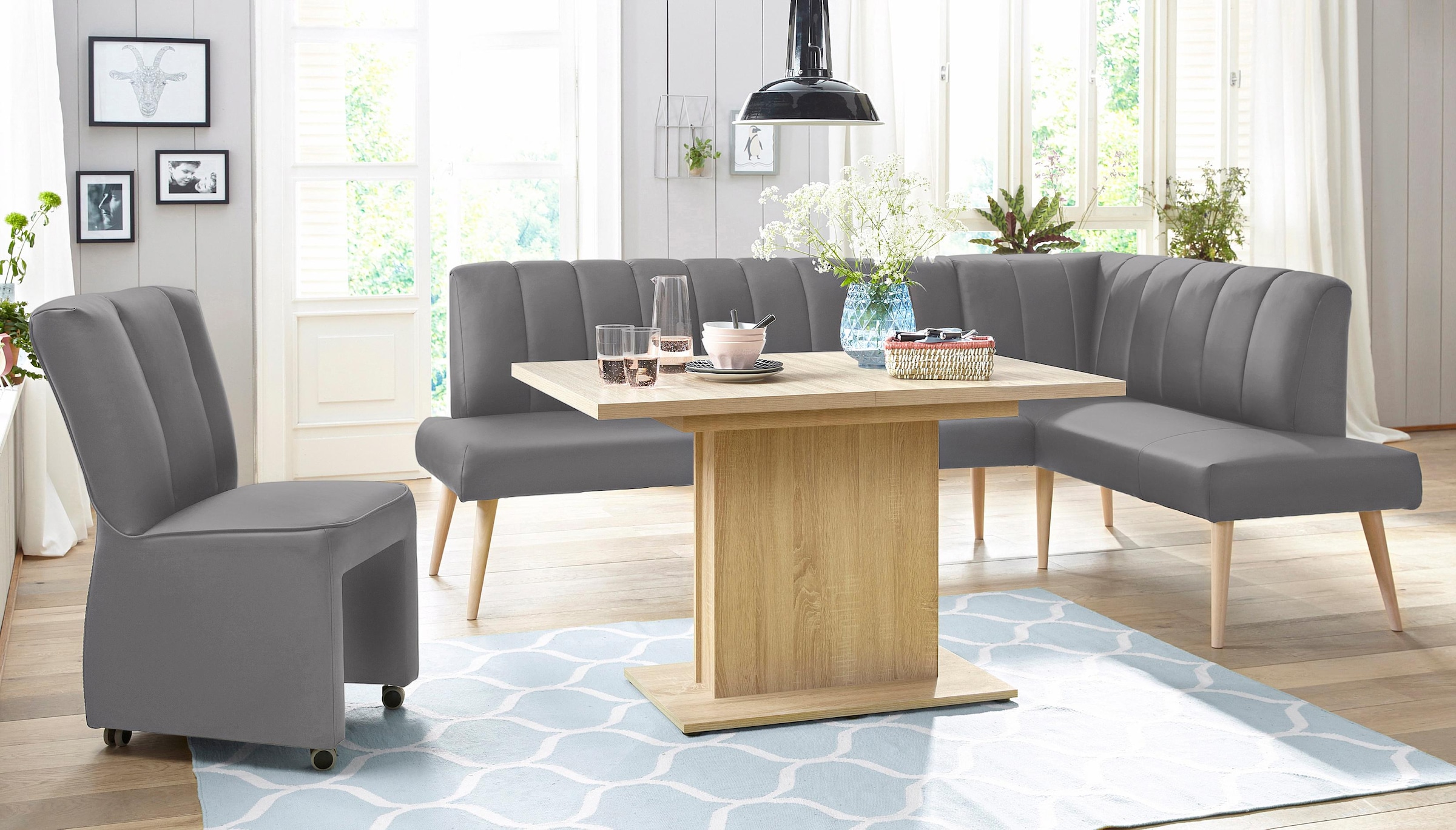 exxpo - sofa fashion Eckbank »Costa, moderne Rückensteppung, bequem und elegant, hoher Holzfuß« hochwertig verarbeitet, Frei im Raum stellbar