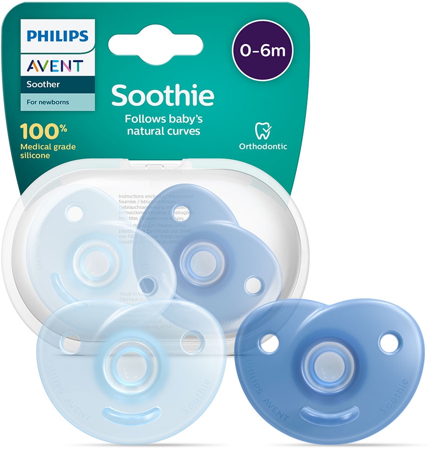 Philips AVENT Schnuller »Soothie 0-6m SCF099«, (2 St.), kiefergerecht geformter Sauger aus Silikon, inkl. Sterilisationsbox