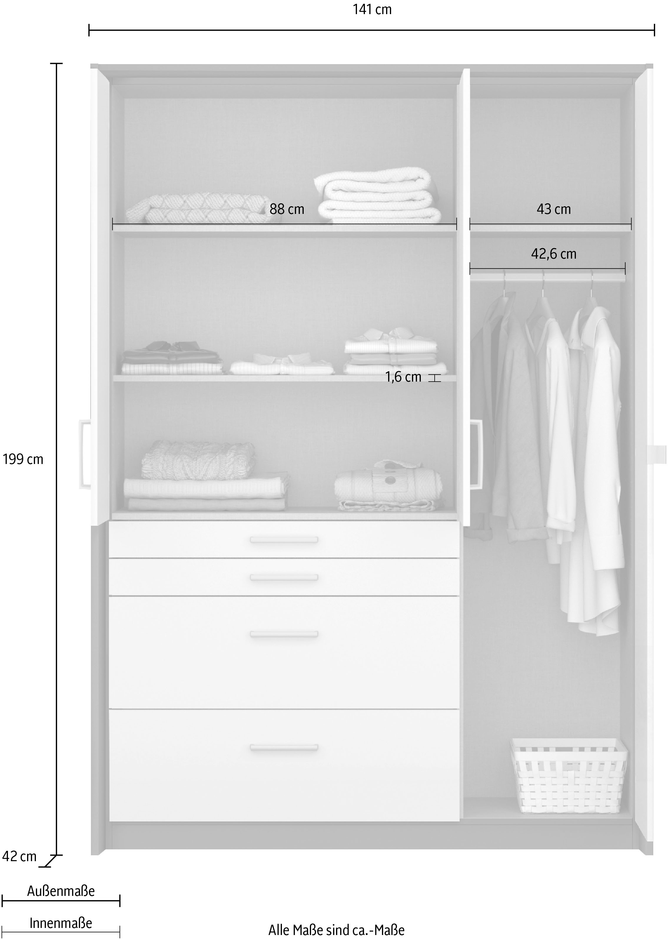 rauch Drehtürenschrank »Kleiderschrank Schrank Garderobe Garderobenschrank Topseller HOMBURG« inkl. Passepartout, oberer Schubkasten mit Einteilung MADE IN GERMANY