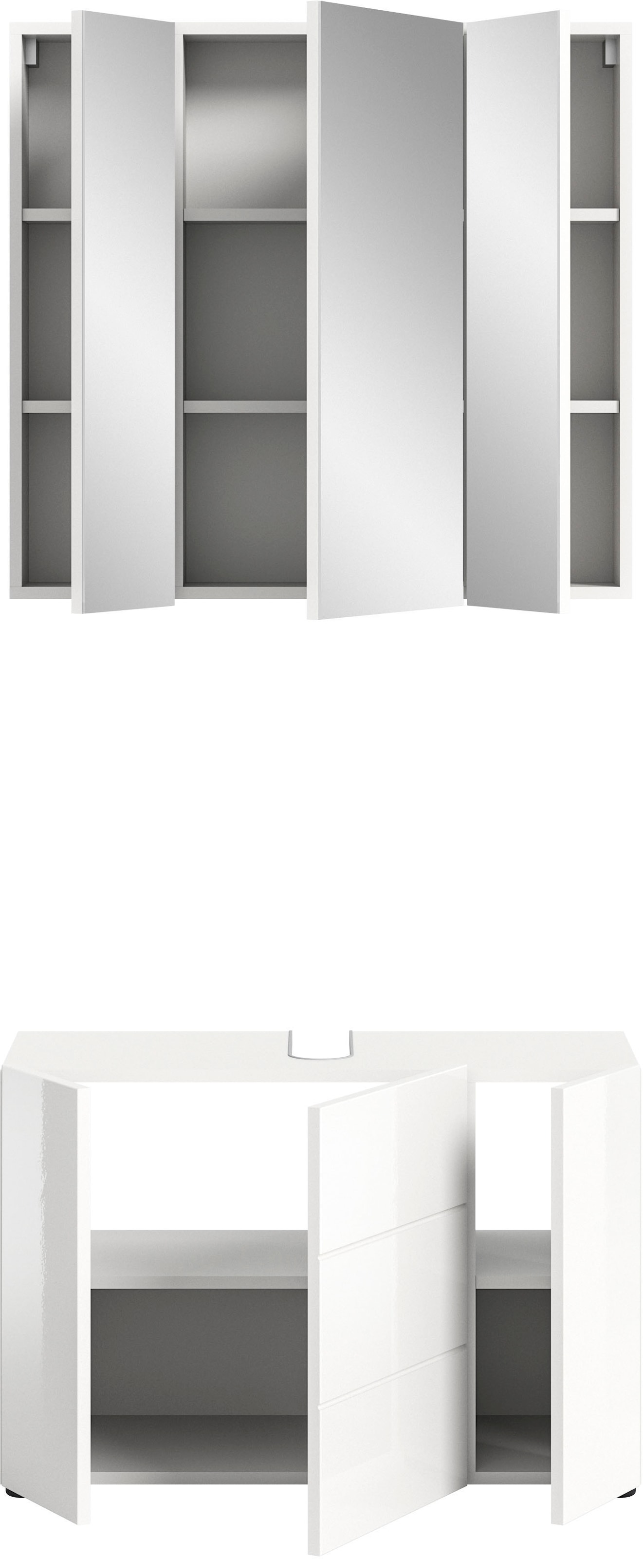 welltime Badmöbel-Set »BIEL, TOPSELLER!, 2 teilig, hochwertige MDF Front, Rillenoptik«, (2 St., 2 teiliges Set, bestehend aus: Waschbeckenunterschrank, Spiegelschrank), Badmöbel, Kombination, Kombi, Badezimmer, Badkombination, Badschrank