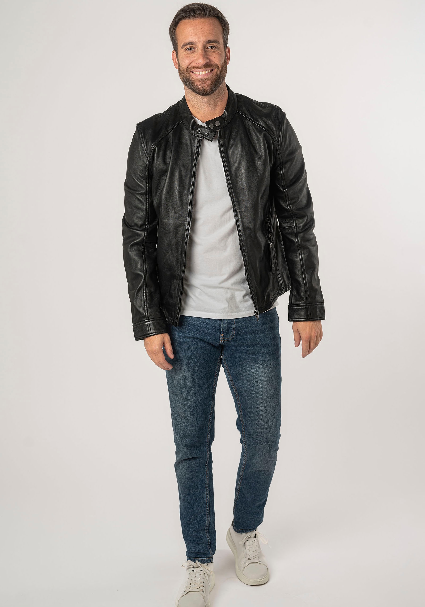 Mauritius Lederjacke »2Mtoji SF«, mit Reißverschluss, Zipperdetail, STehkragen Ziernähte
