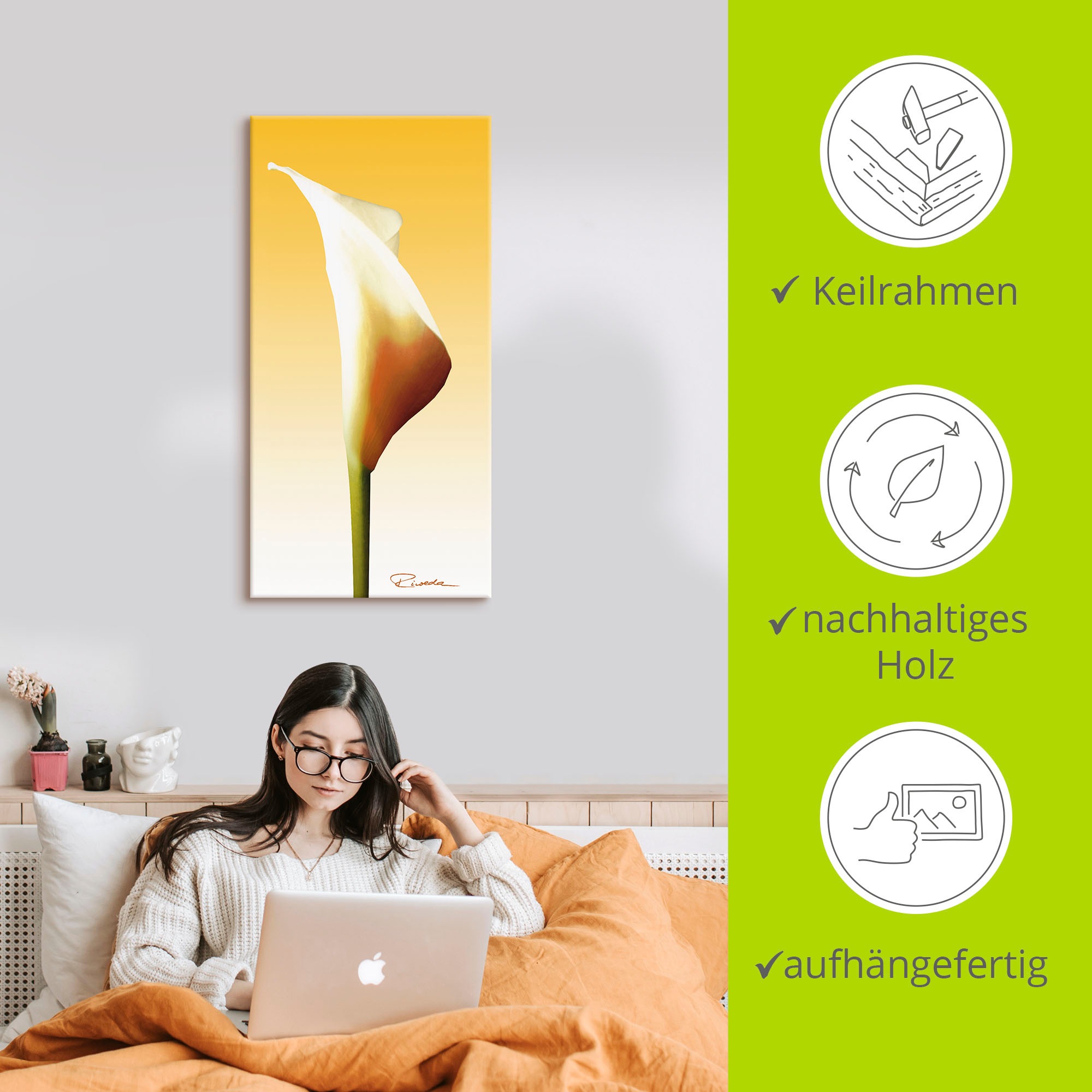 Artland Leinwandbild »Sonnenschein Calla I«, Blumenbilder, (1 St.), auf Keilrahmen gespannt