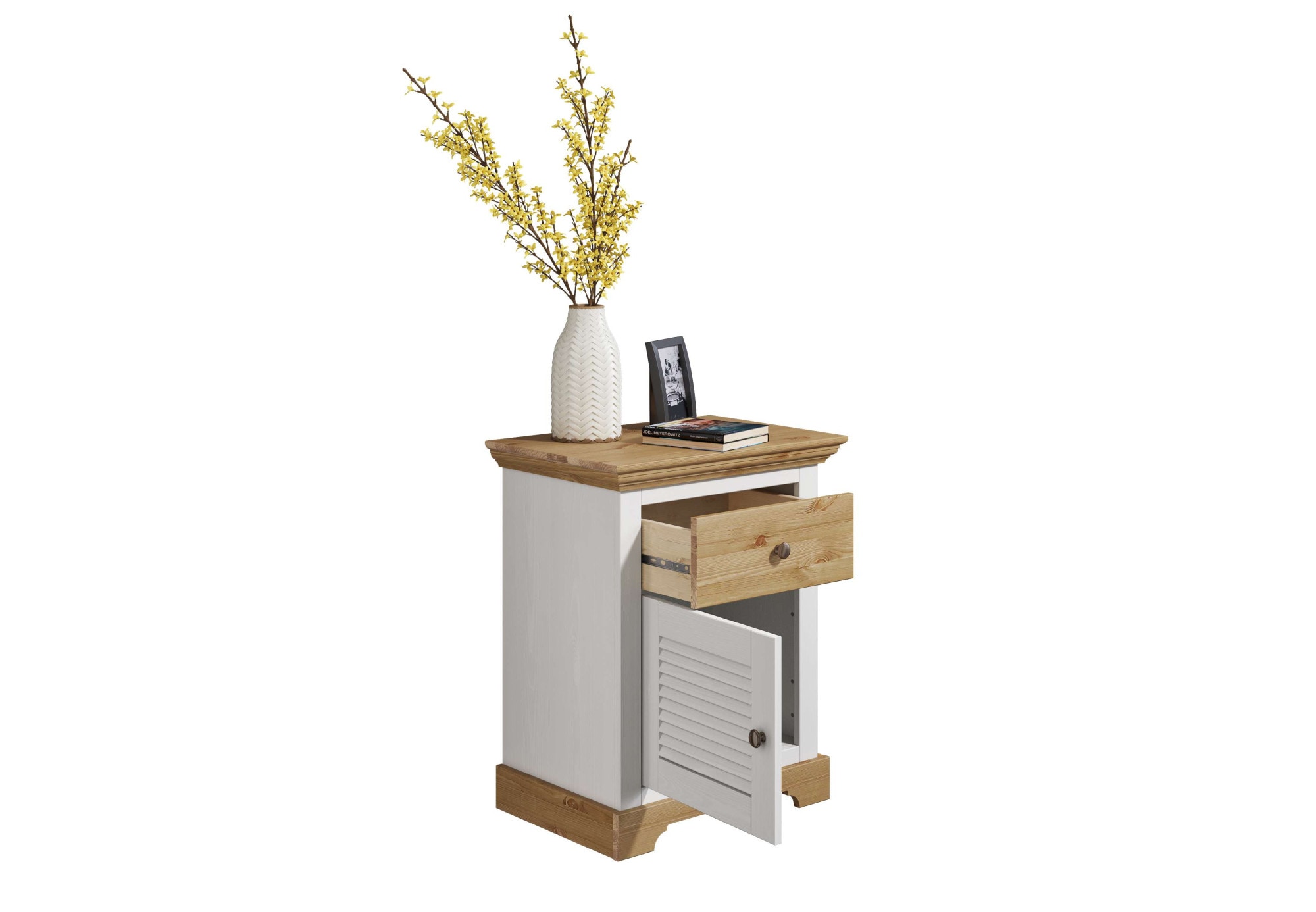 Home affaire Nachtkommode »Rauna, Landhausstil, edles Design mit Lamellen und Kassetten, 2 Farben«, (B/H/T 56/69/39cm), FSC® zertifiziertes Kieferholz, massive Qualität mit viel Stauraum