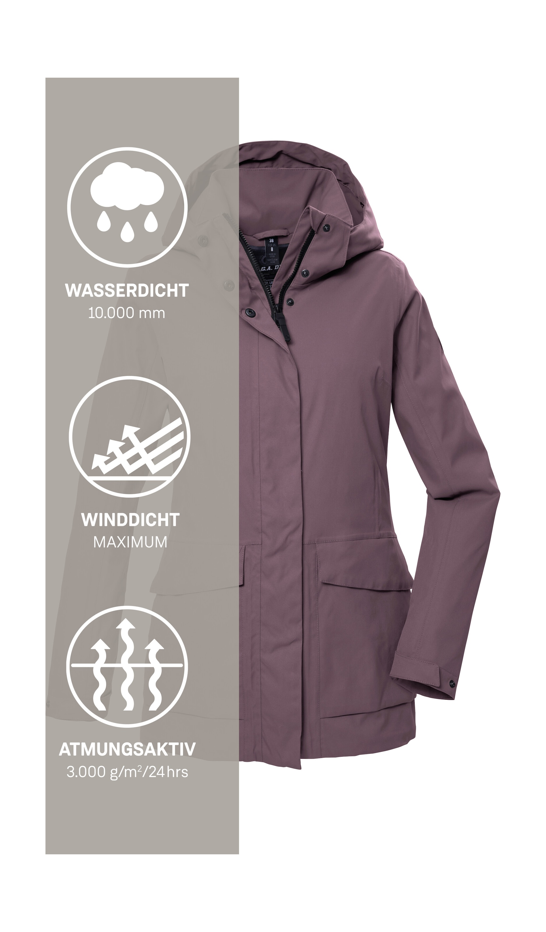 G.I.G.A. DX by killtec Funktionsjacke »GS 54 WMN JCKT« Wasserdicht, atmungsaktiv, recycelte Materialien, abnehmbare Kapuze