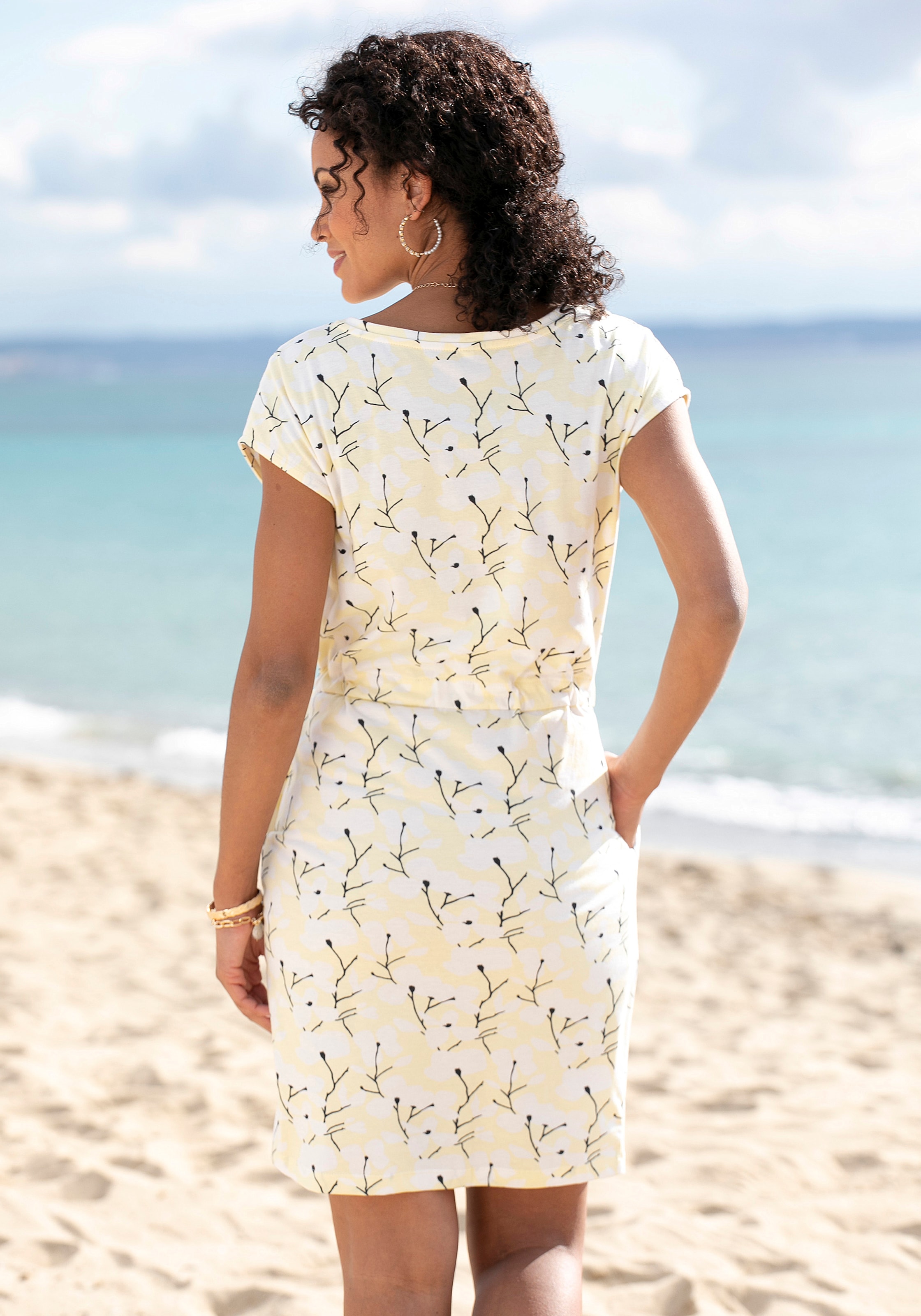 Beachtime Jerseykleid, mit Blumenmuster und Taschen, Sommerkleid aus Baumwoll-Mix