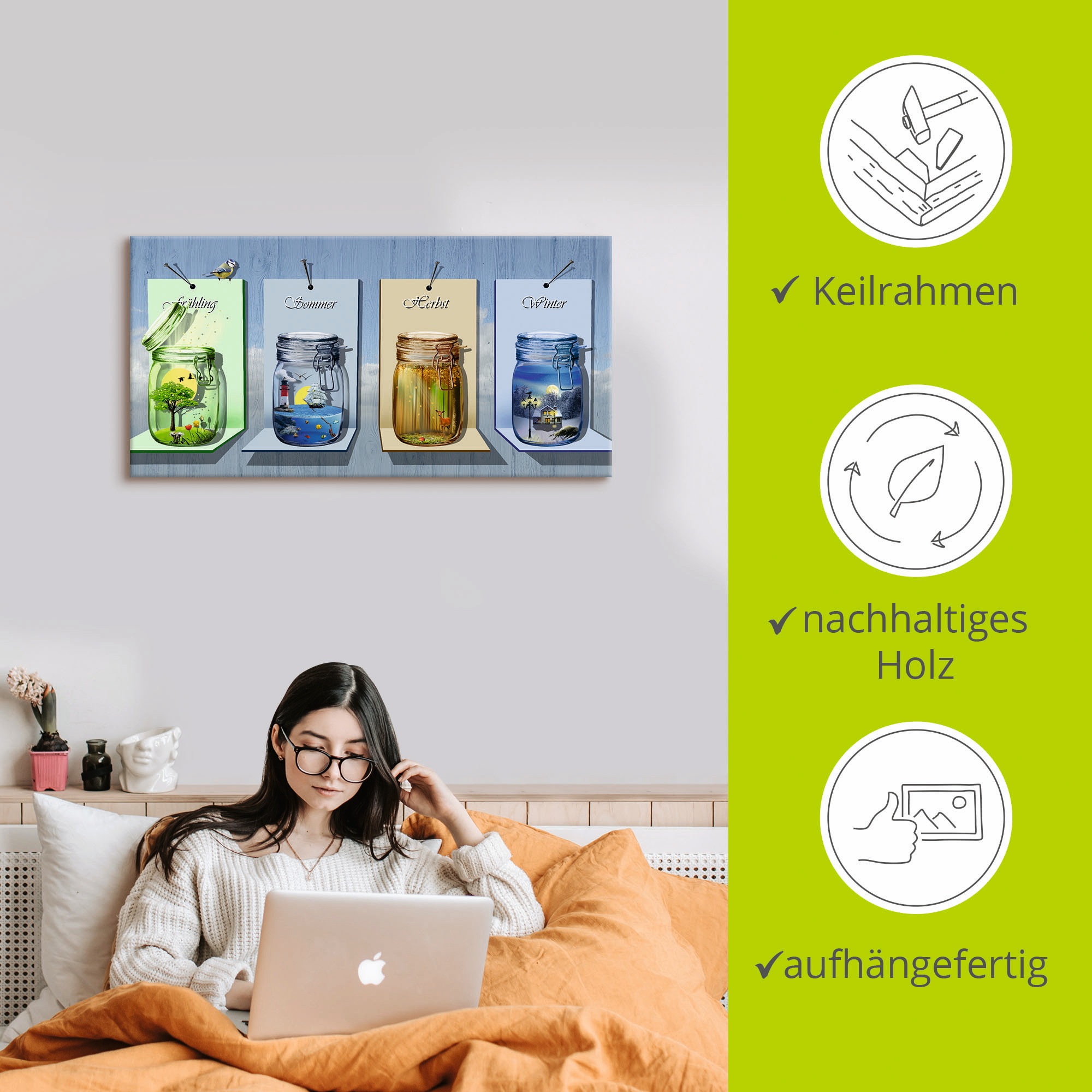 Artland Wandbild »Jahreszeiten in Gläsern«, Vier Jahreszeiten, (1 St.), als Leinwandbild, Poster, Wandaufkleber in verschied. Größen