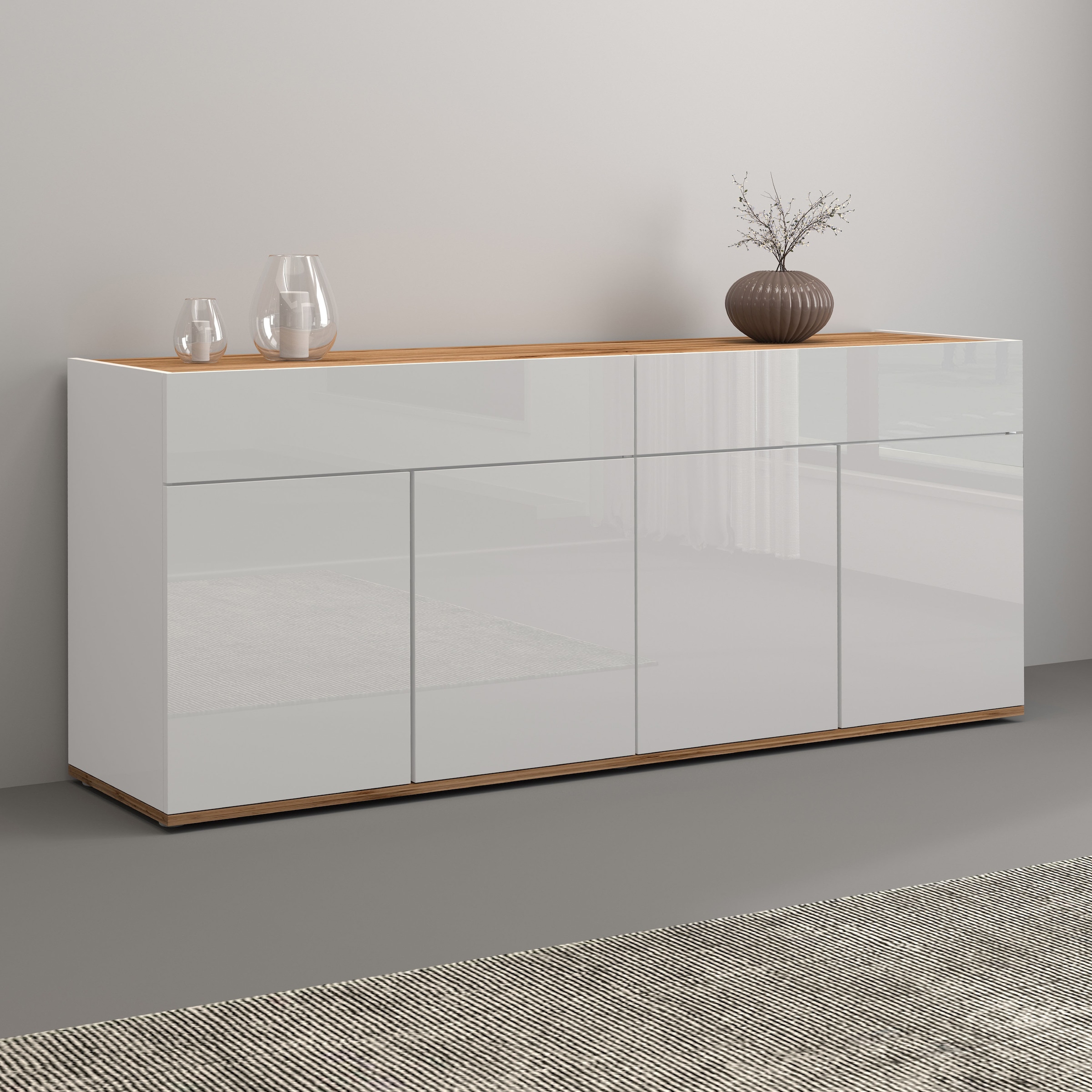 Sideboard »Garda, Kommode, Schrank, Kredenz«, 4 Türen, 2 Schubladen, grifflos Breite...