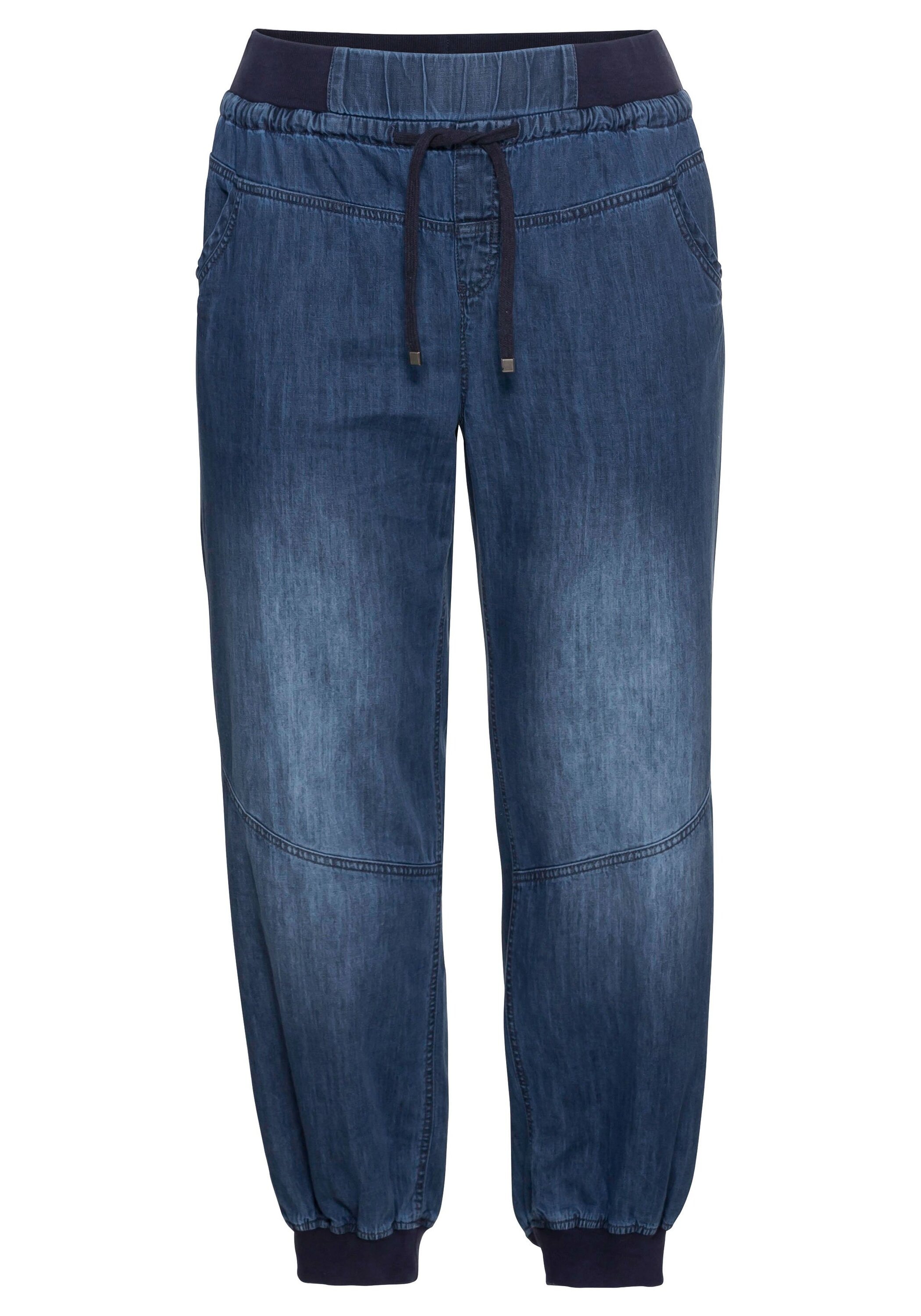Sheego Schlupfjeans »Pumpjeans aus Denim mit Ripp-Bündchen«