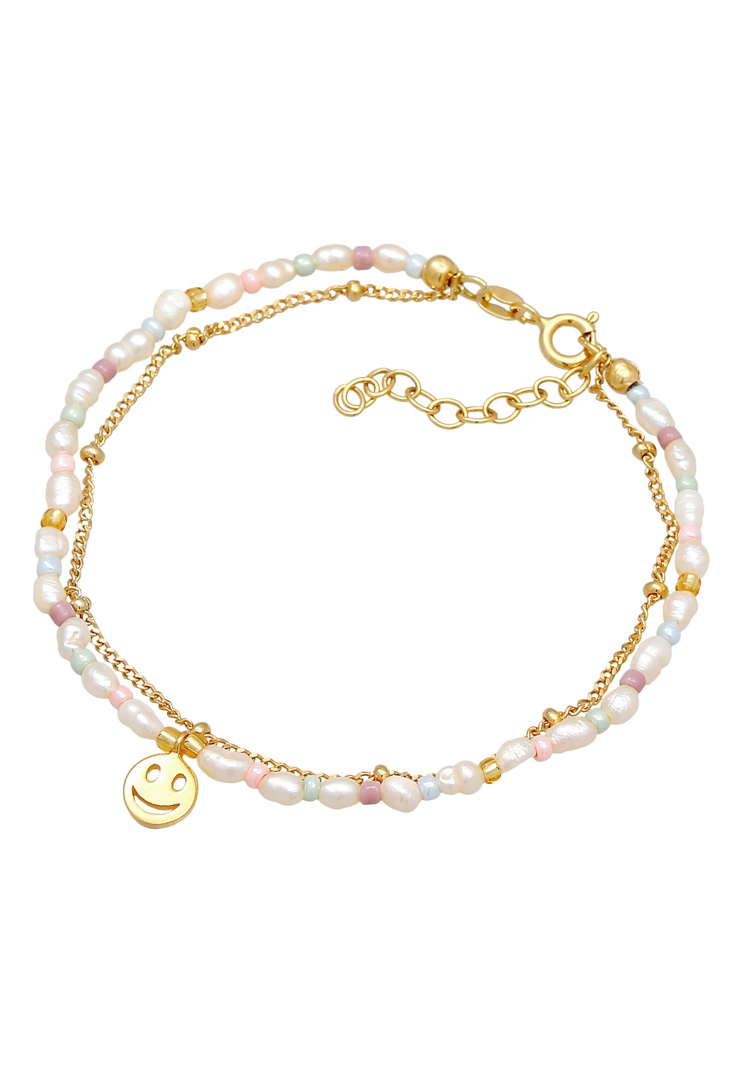 Elli Armkette »Armband Layer Smiling Süßwasserperlen Beads 925 Silber«