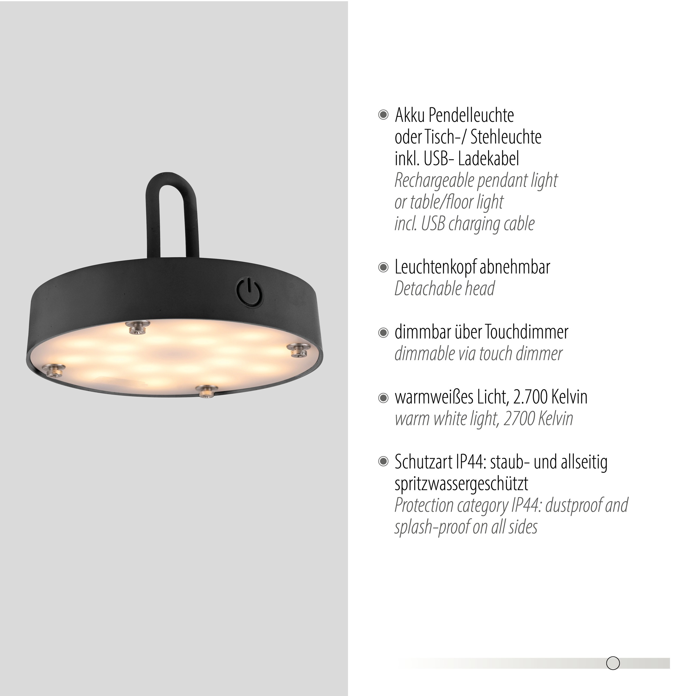 JUST LIGHT Pendelleuchte »AKUBA«, 1 flammig, Leuchtmittel LED-Modul | LED fest integriert, Akkuleuchte