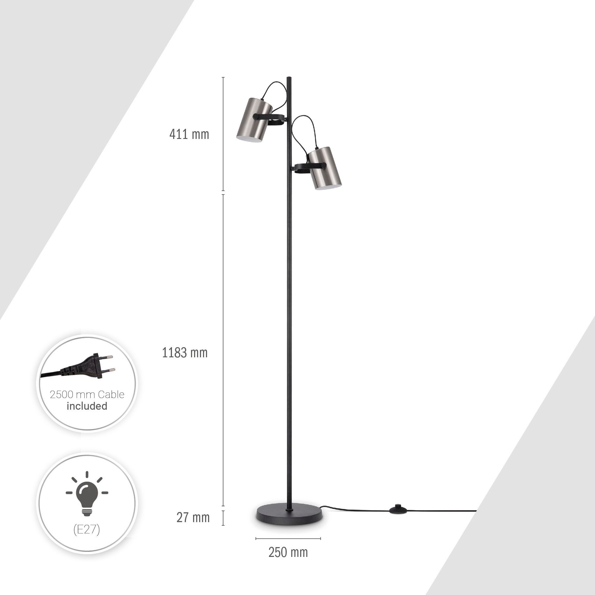 Paco Home Stehlampe »KARL«, 2 flammig, Leuchtmittel E27 | ohne Leuchtmittel, mit kompatiblen Dimmer und Leuchtmittel