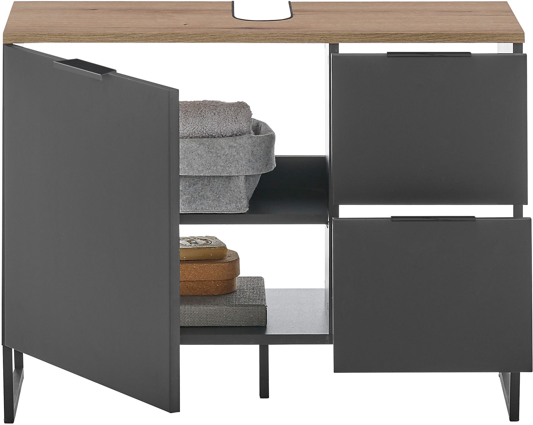 BASIC by Balculina Waschbeckenunterschrank »Denver Waschbeckenunterschrank, Badezimmerschrank BxHxT 80x60x35«, (1 St.), Breite 80 cm, Tür L/R montierbar, Softclose