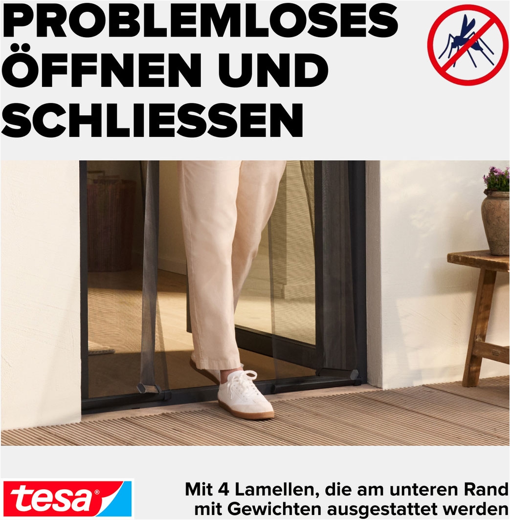 tesa Insektenschutz-Tür »Insect Stop Standard Fliegengitter für Türen - 0.95 m : 2.2 m« Packung, Fliegennetz, Klettband, 1 Stk. tlg. Lamellentür für Balkon & Terrasse