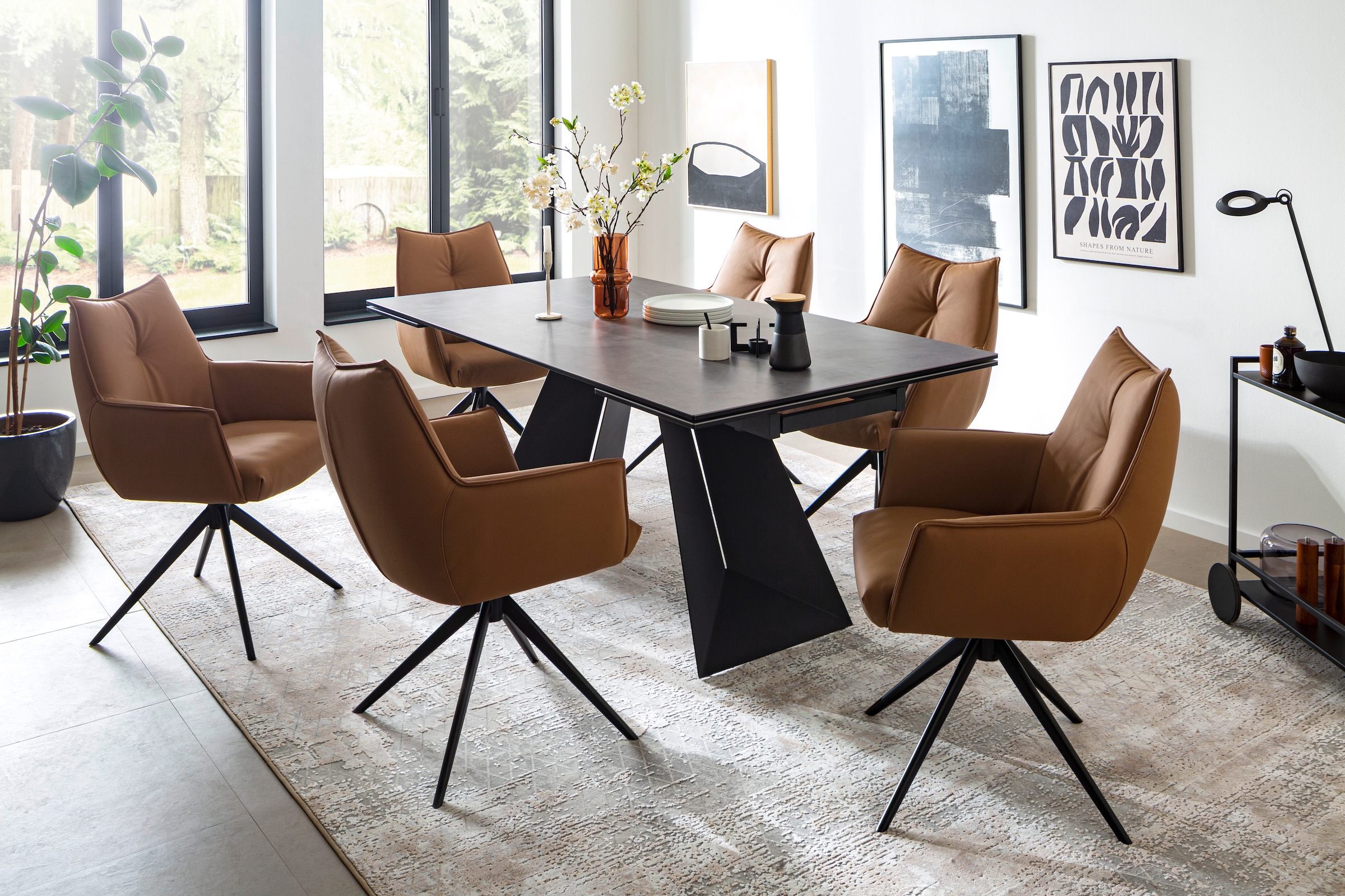 MCA furniture Esstisch »Nagoya« 1 Stk. tlg. Auszugstisch, Stirnauszug, Metallgestell, Keramik, Sicherheitsglas