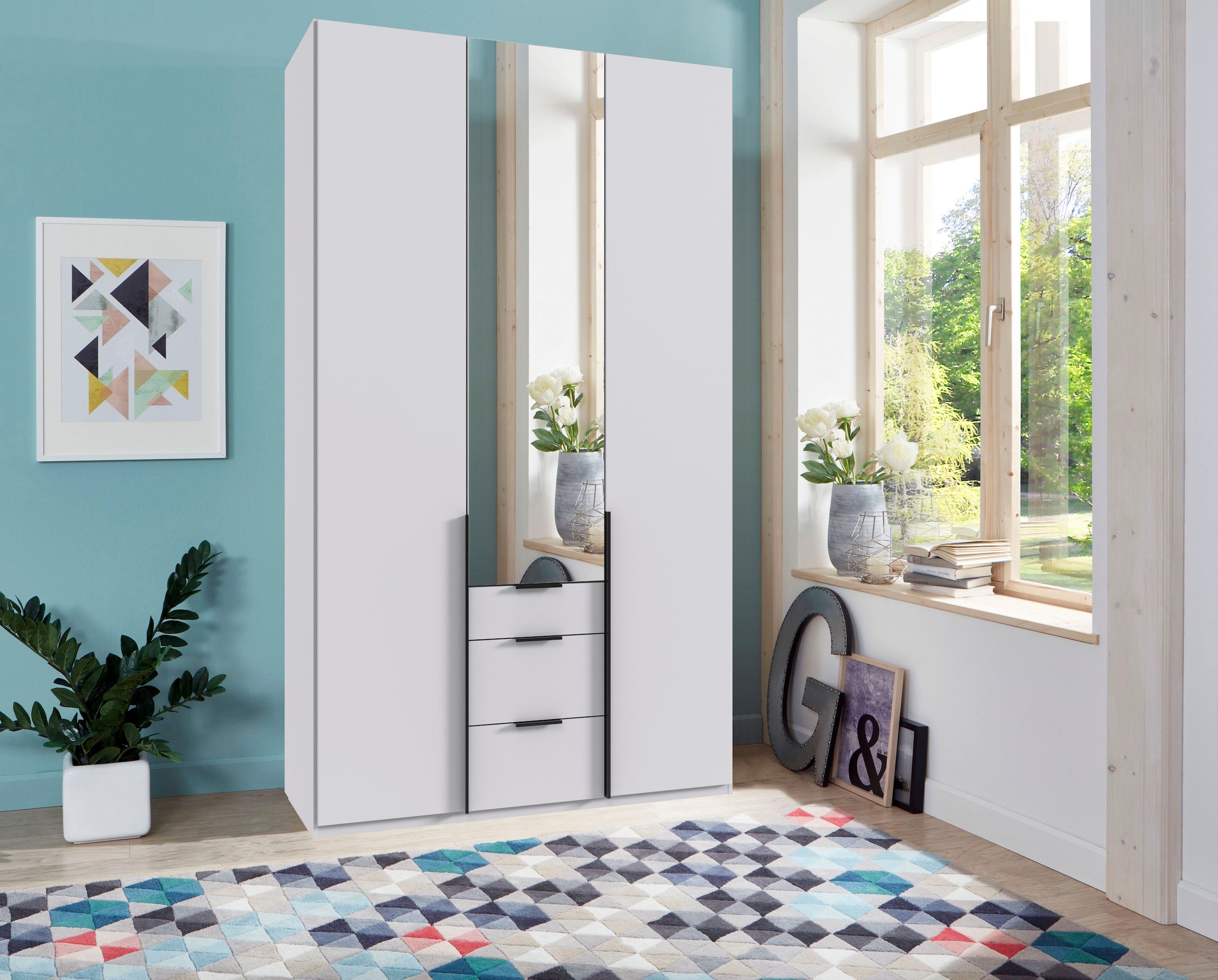 Wimex Drehtürenschrank »Mugano, 135 oder 180cm breit, 208 oder 236cm hoch, Made in Germany«, (mit langen Griffstangen aus Metall), wahlweise mit oder ohne Spiegel, mit Schubladen