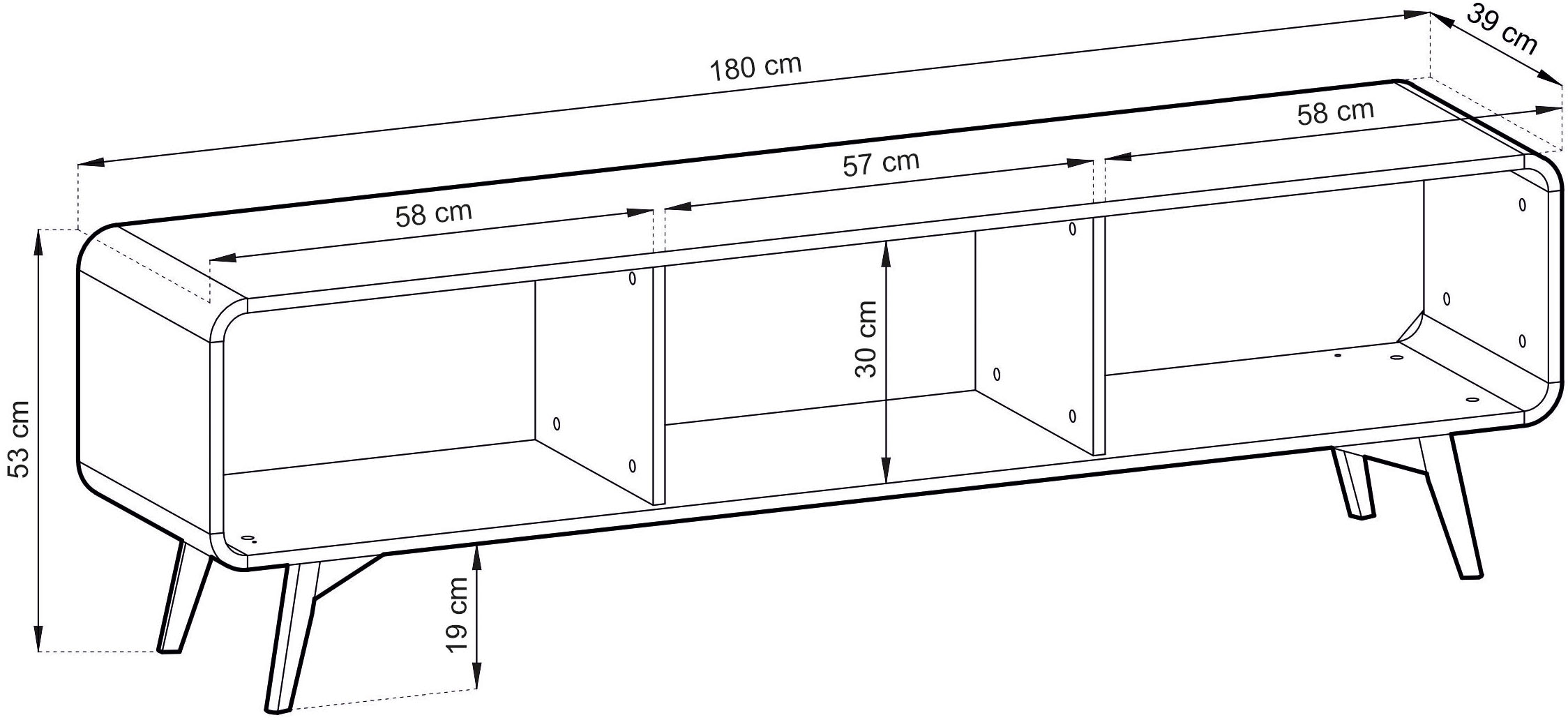 Home affaire Lowboard »Torsby, moderner TV-Schrank, Kommode in Eiche Natur, TV-Unterschrank« abgerundete Ecken, ausreichend Stauraum, vielseitig einsetzbar