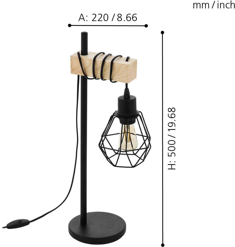 EGLO Tischleuchte »TOWNSHEND 5«, 1 flammig, Leuchtmittel E27 | ohne Leuchtmittel, Vintage Tischlampe, Retro Lampe, Nachttischlampe, Fassung: E27