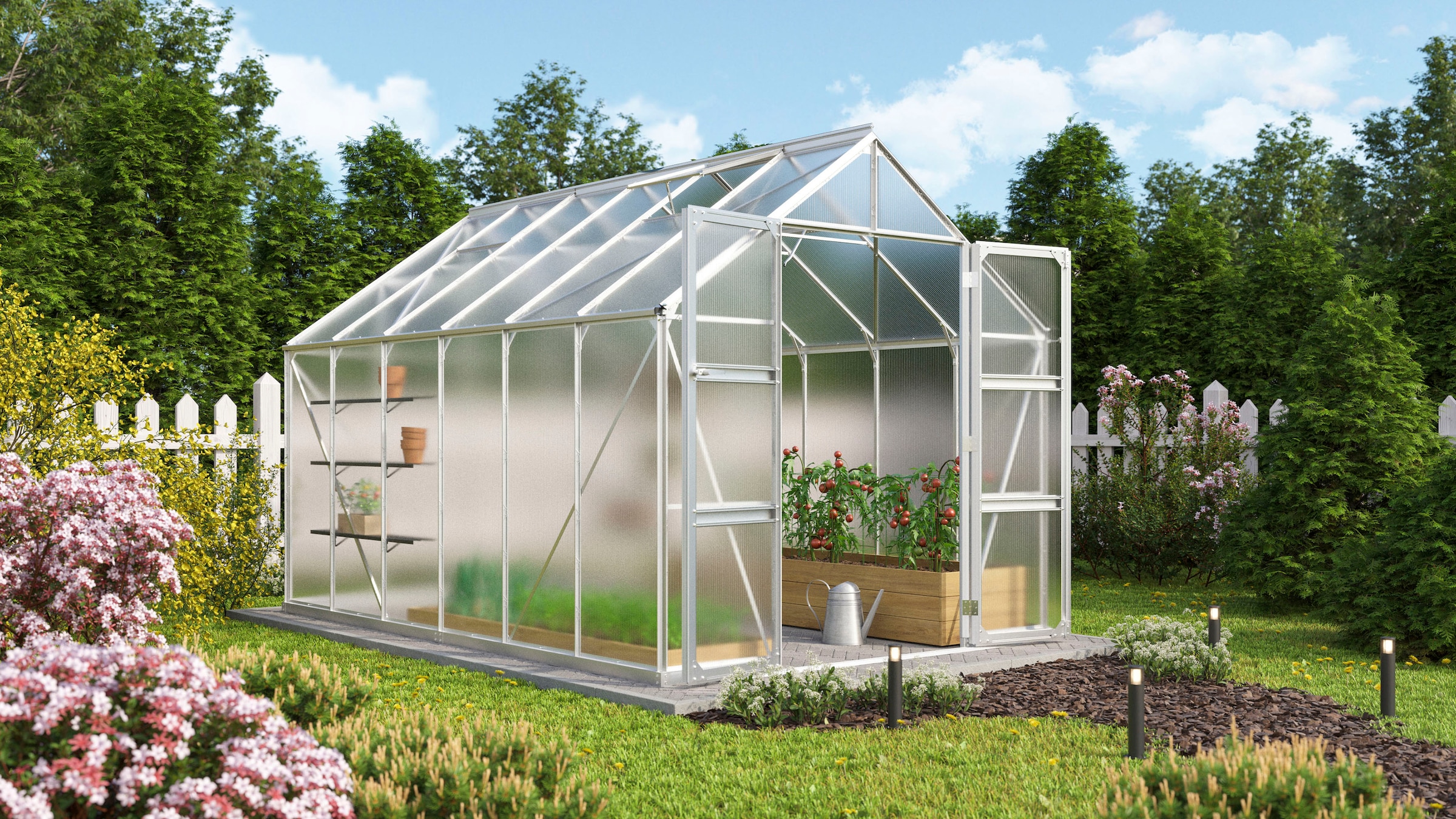 Vitavia Gewächshaus »Domus 9900«, mit Doppelschwingtüren und bodentiefer Türschwelle, 4 mm Hohlkammer