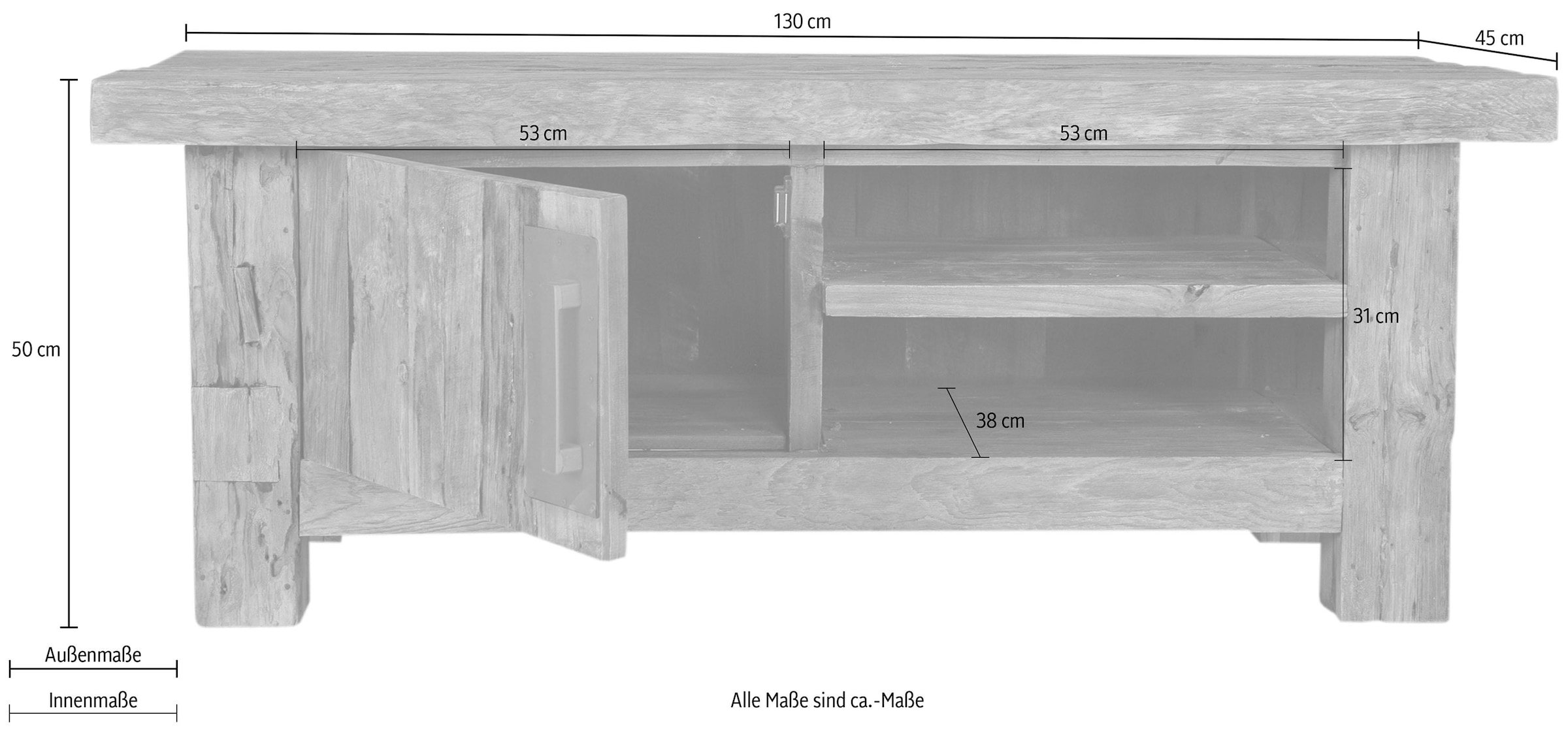 SIT Lowboard »Coral«, aus recyceltem Teak-Altholz, Breite 130 cm