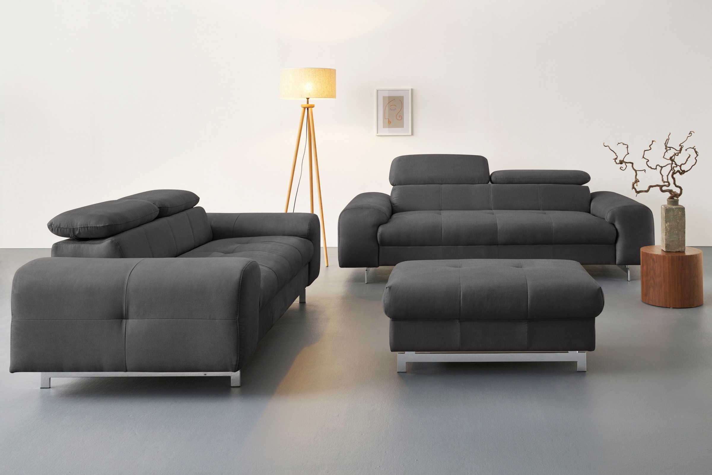 COTTA 3-Sitzer »Chef«, Big-Sofa mit Kopfteilverstellung, edle Metallkufen