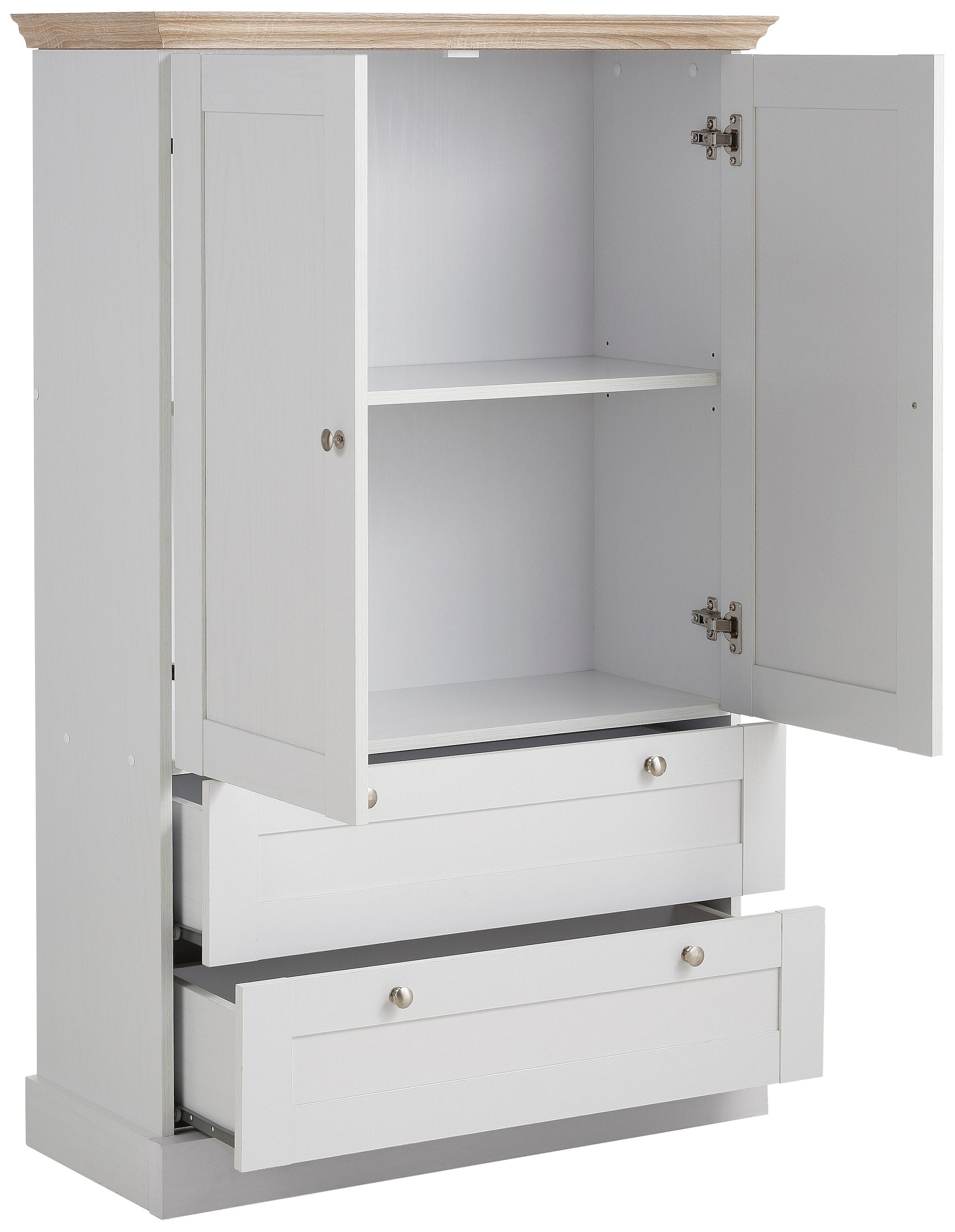 Home affaire Drehtürenschrank »Binz, Wäscheschrank, Mehrzweckschrank, skandinavischer Landhausstil«, (B/H/T ca. 84/130/35 cm), viele Stauraummöglichkeiten, Metallgriffe, Türen mit Rahmen/ Kassetten