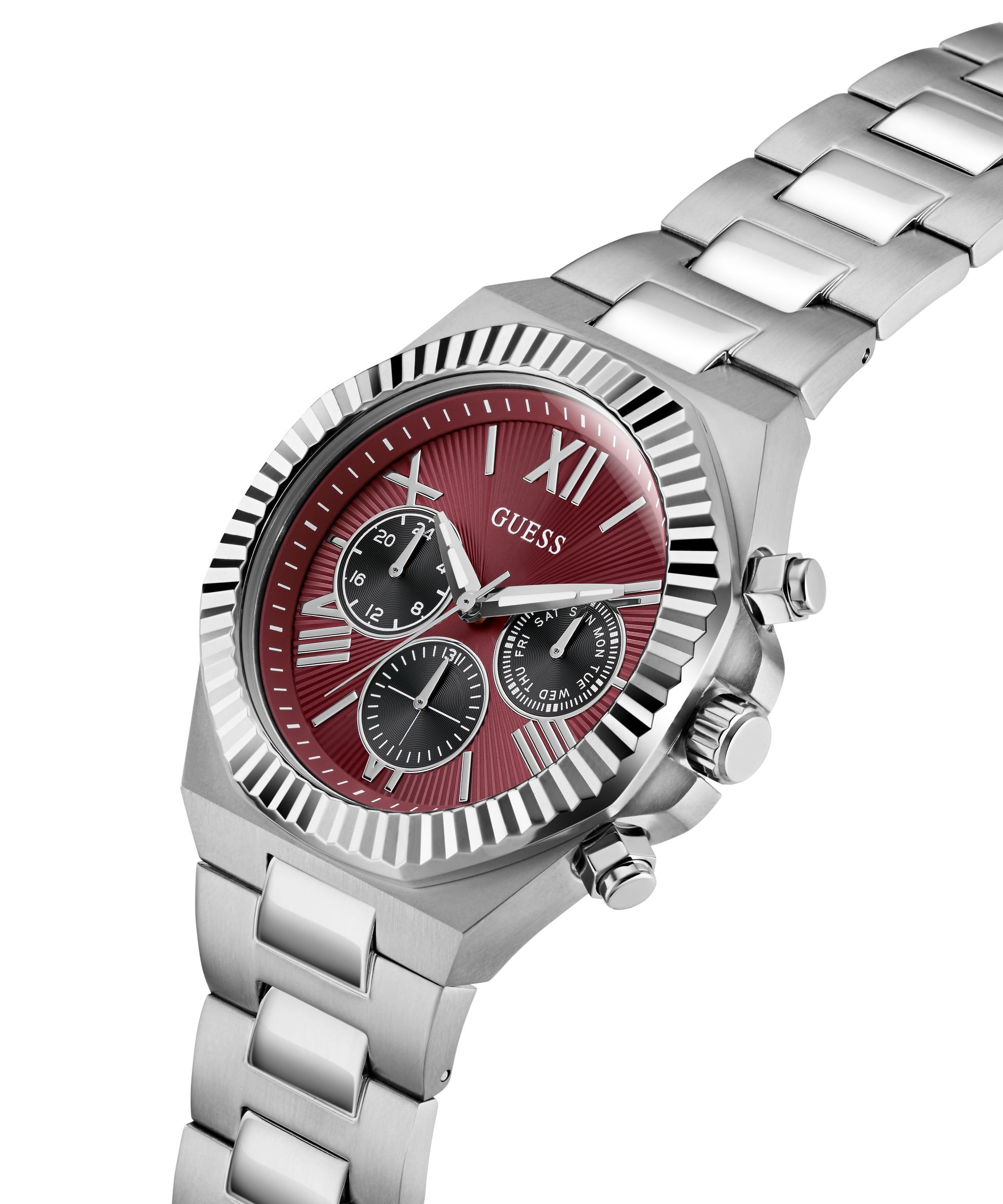 Guess Multifunktionsuhr »GUESS-EQUITY« Armbanduhr, Herrenuhr, Edelstahlarmband, analog, Wochentag, Tag