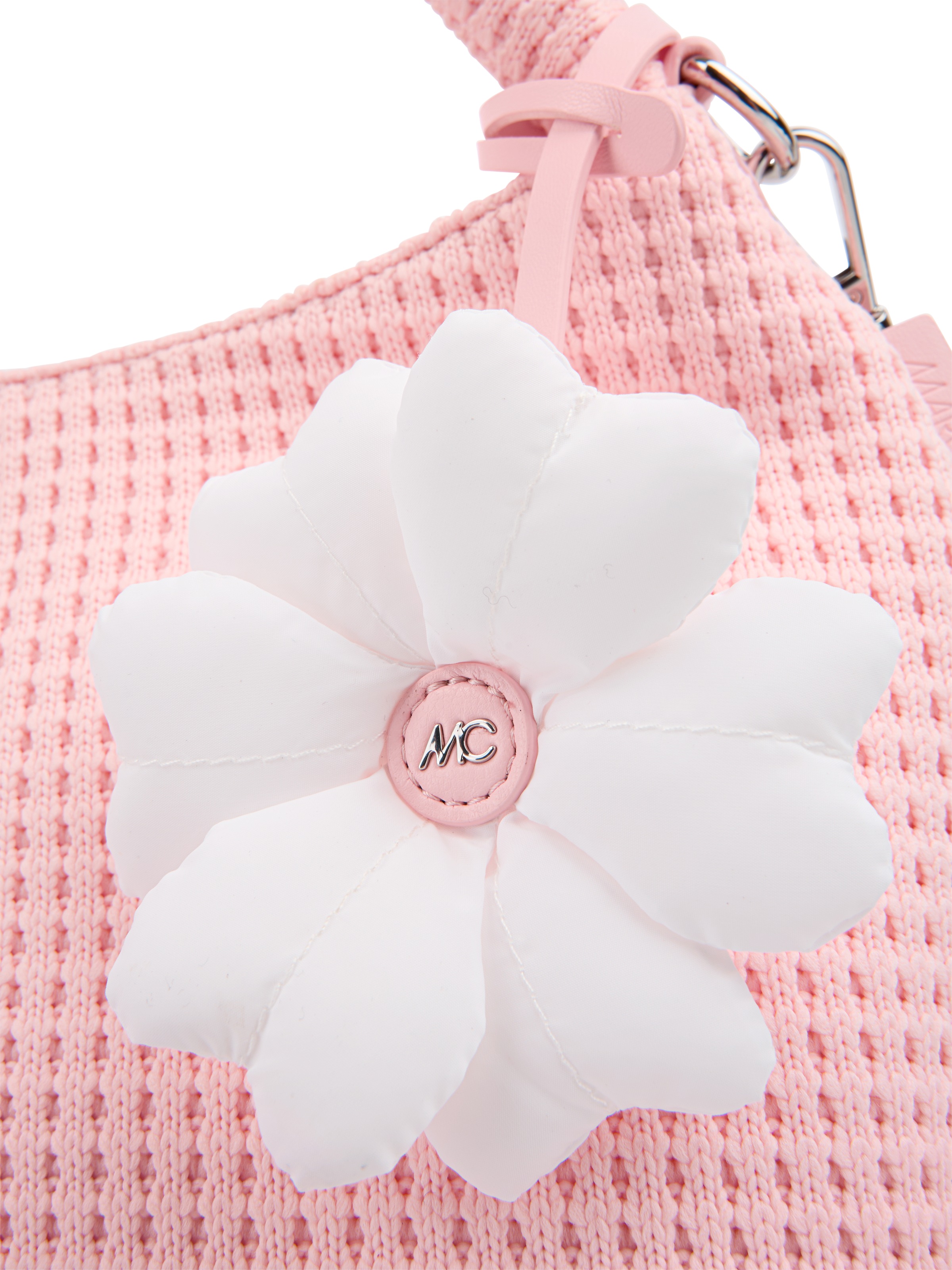 Marc Cain Henkeltasche Damen Handtasche, Umhängetasche mit modischem Blumen-Anhänger
