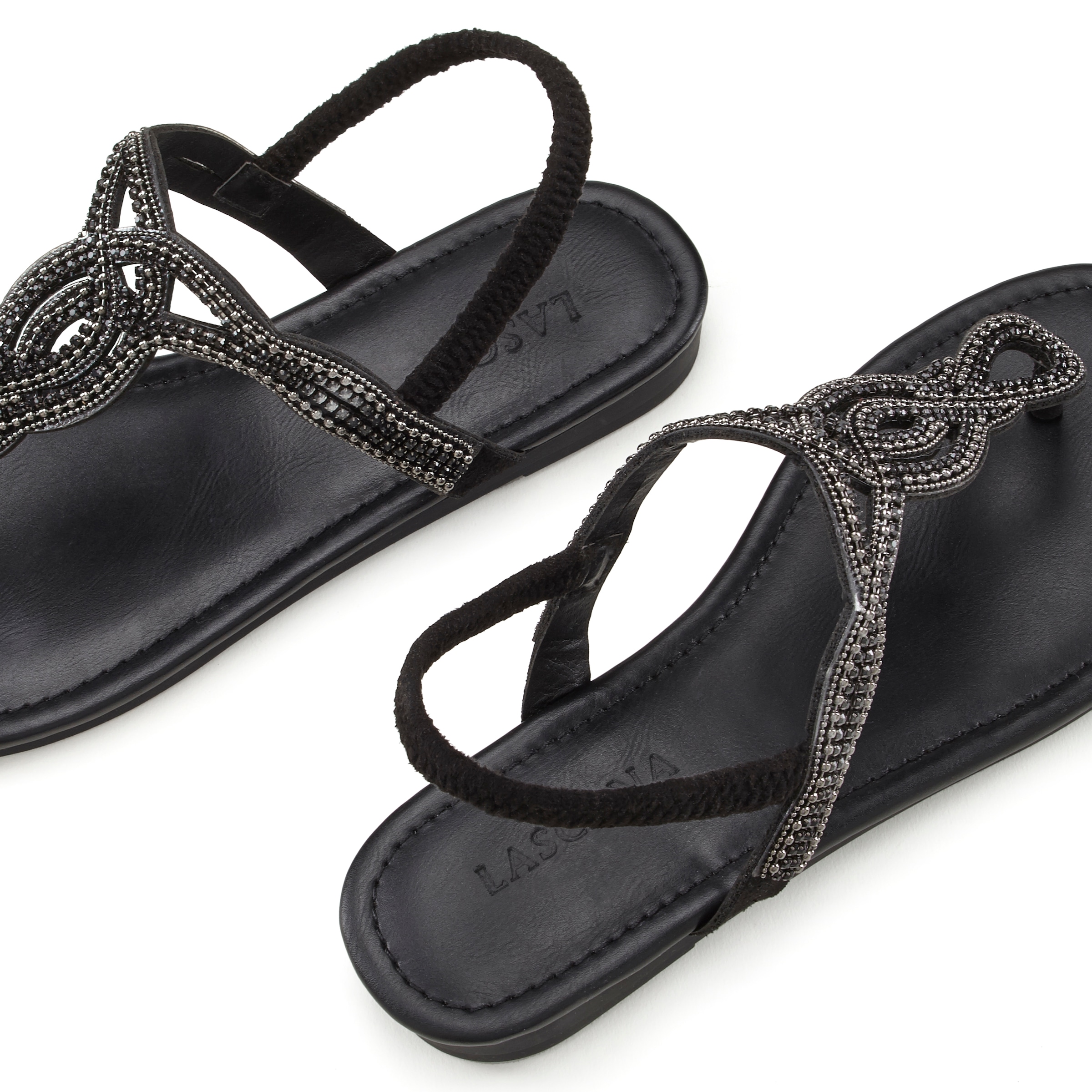 LASCANA Zehentrenner  Sandale, Pantolette mit Schmucksteinen in Glitzer-Optik VEGAN