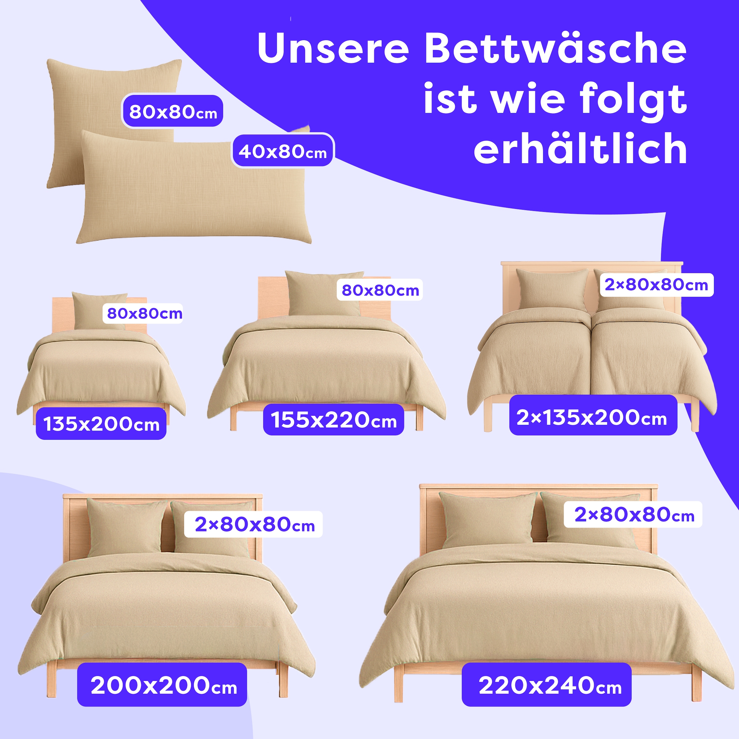 Wolkenfeld Bettwäsche »Wolkenfeld Premium Musselin mit Reißverschluss« 2 tlg. aus 100% Baumwolle – Atmungsaktiv & Weich – inkl. Kissenbezug 80x80