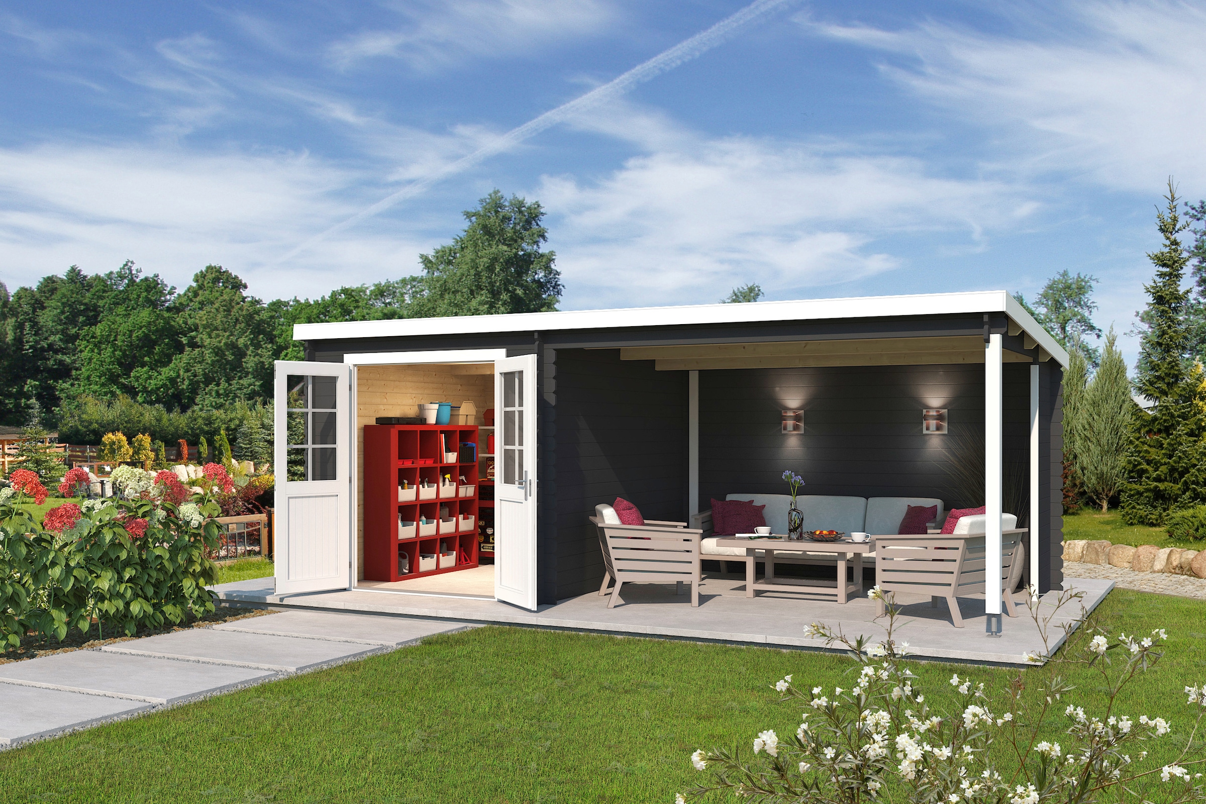 Lasita Maja Gartenhaus »Saint Paul, Carbongrau« mit Anbau in grau