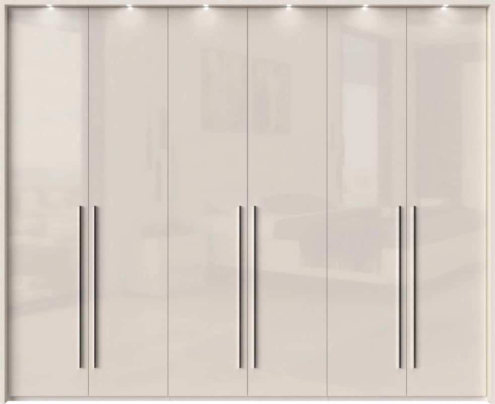 Places of Style Kleiderschrank »Piano, inklusive Rahmen und Beleuchtung, soft-close-Funktion«, (viele Breiten zur Auswahl, 226cm hoch), beige oder weiß, UV lackiert, Hochglanzfronten, FSC-zertifiziert