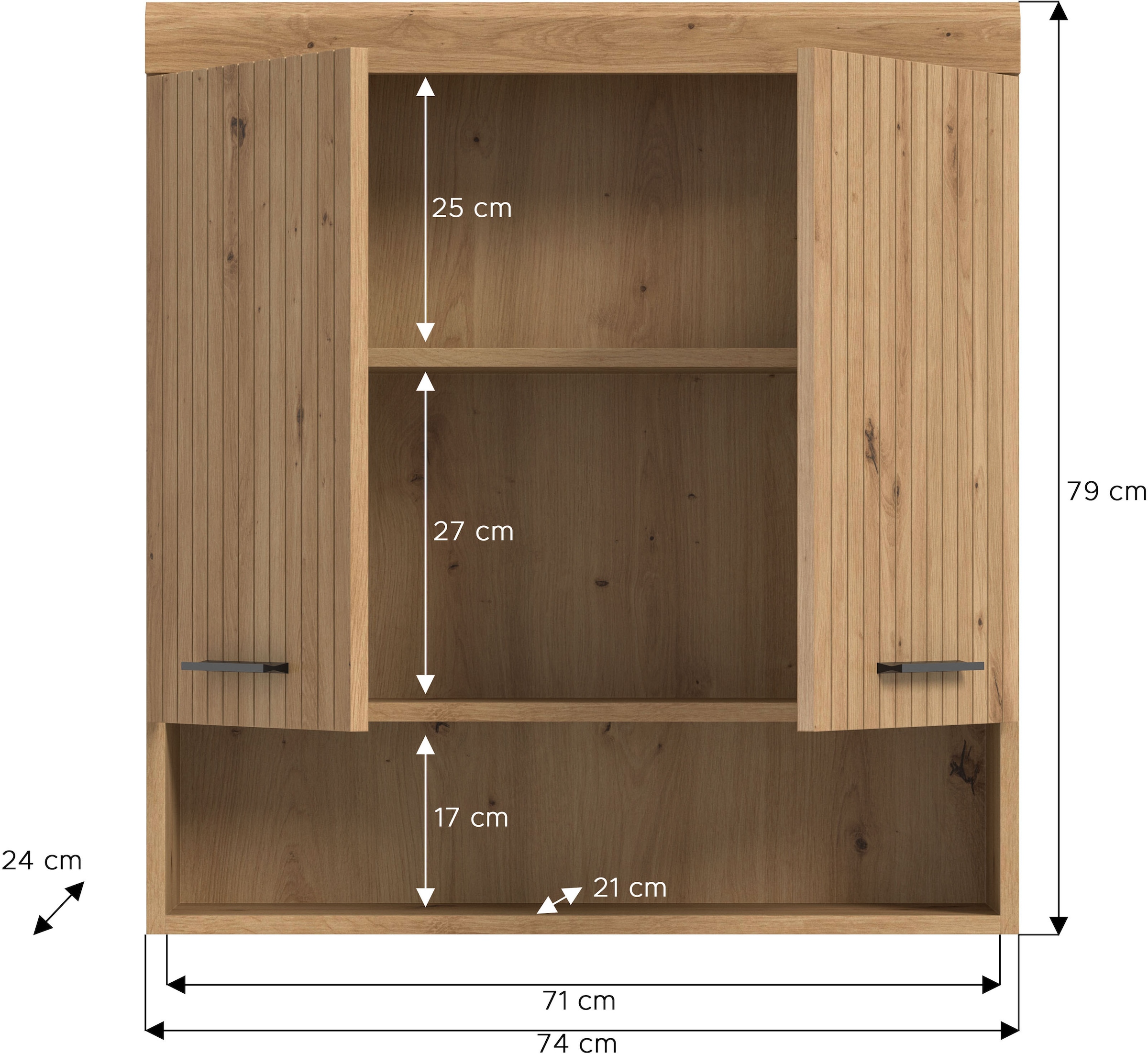 welltime Hängeschrank »SIENA, Breite 74cm, 2 Türen, 1 offenes Fächer, MDF-Front« TOPSELLER!,  in verschiedenen Farben erhältlich, Badmöbel, Badschrank, Schrank, Bad