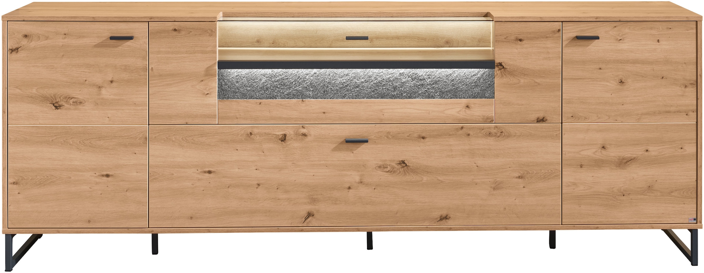 set one by Musterring TV-Schrank »Deltona« inkl. LED-Beleuchtung, Metallkufe, Sandstein-Zierelement, B229 x H83cm