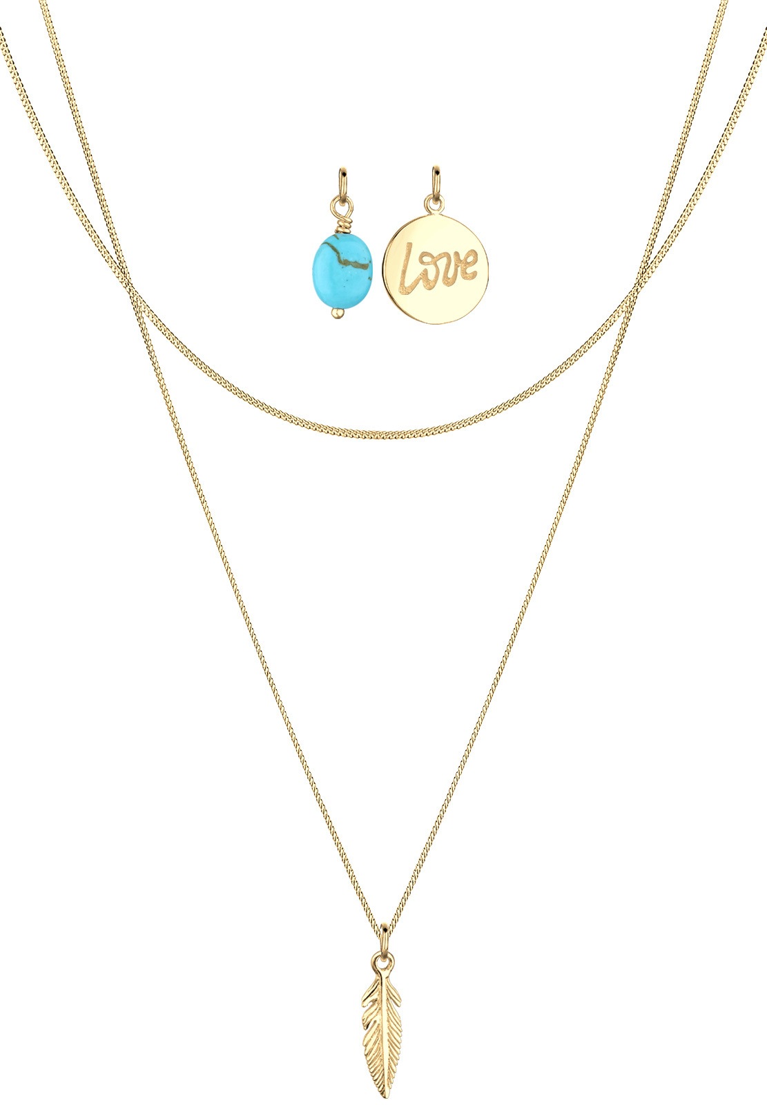 Elli Ketten-Set »Feder Love Layer Boho Howlit 925 Silber«