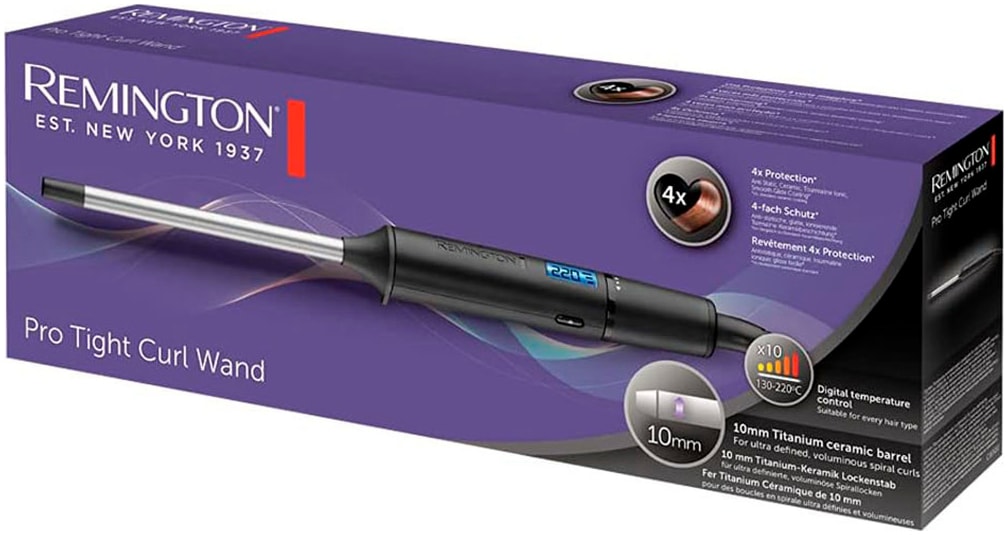 Remington Lockenstab »Tight Curl Wand CI6X10«, Keramik-Beschichtung, 10mm Mini Pro Digital (4-facher Schutz) LCD-Display 130-220°C