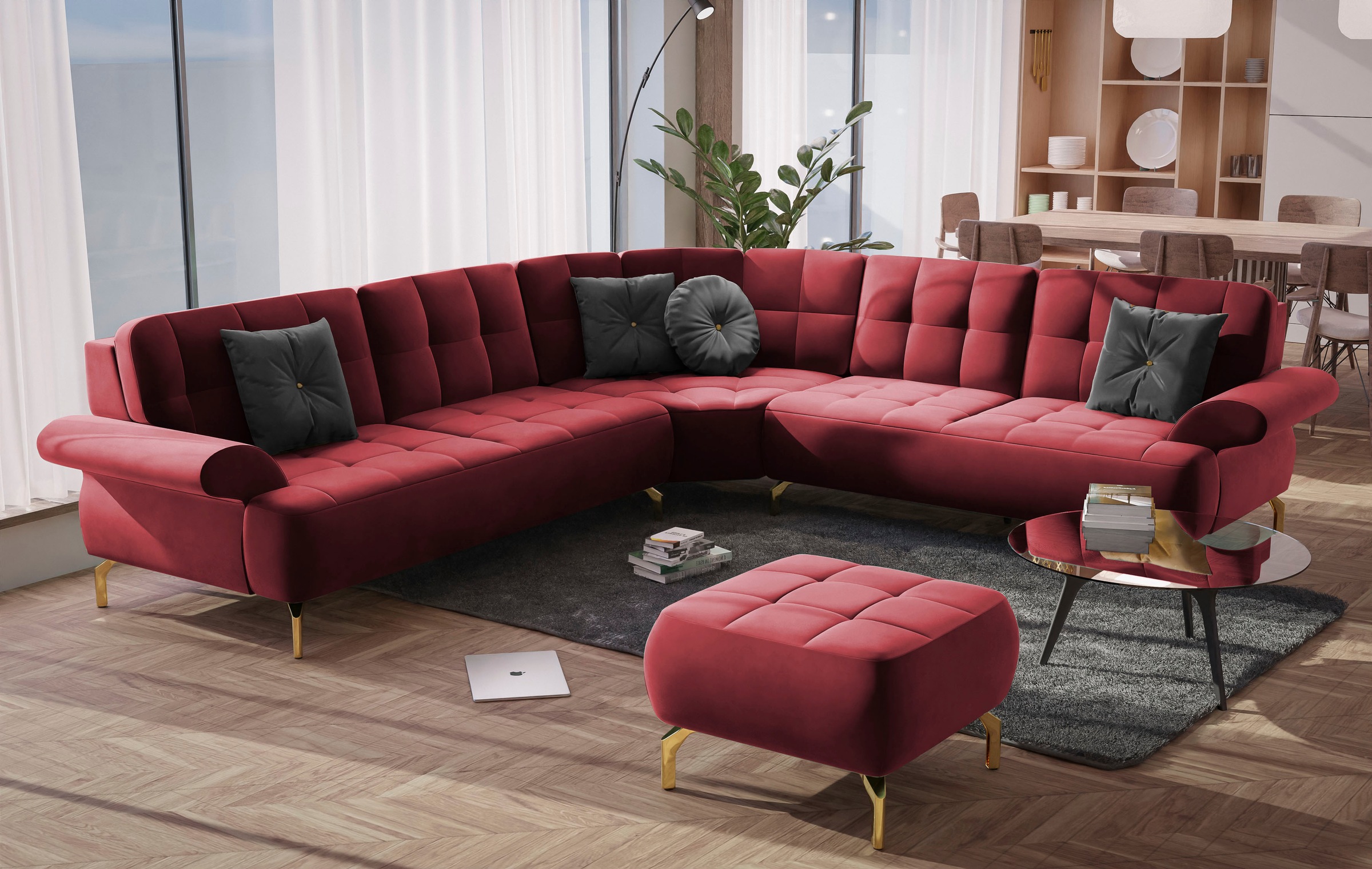 sit&more Polsterhocker »Orient 1«, goldfarbene Metallfüße