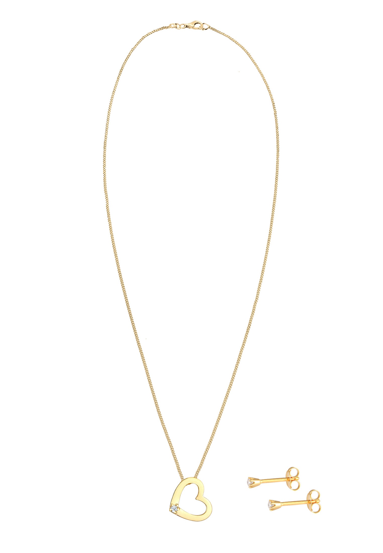 Elli DIAMONDS Ohrring und Ketten Set »Schmuckset Kette Herz Diamant (0.075 ct.) Brillant Ohrstecker 925 Sterling Silber«