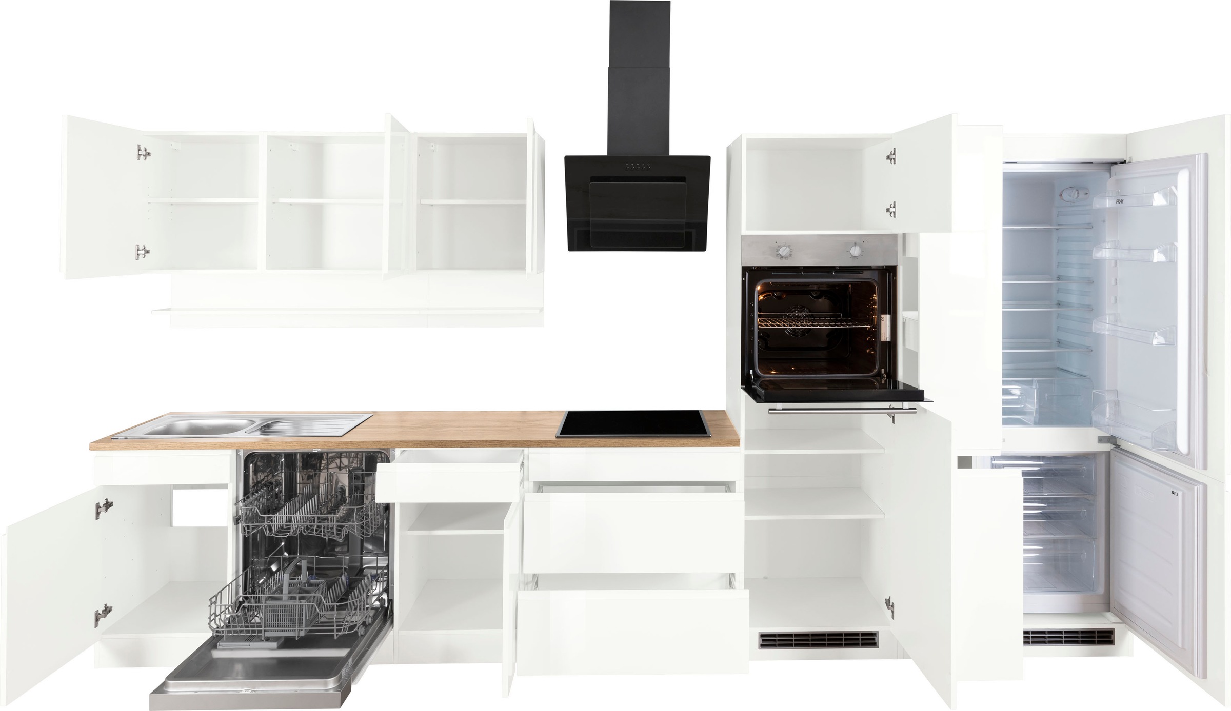 KOCHSTATION Küchenzeile »KS-Virginia«, Breite 390 cm, mit Glaskeramik-oder Induktionskochfeld