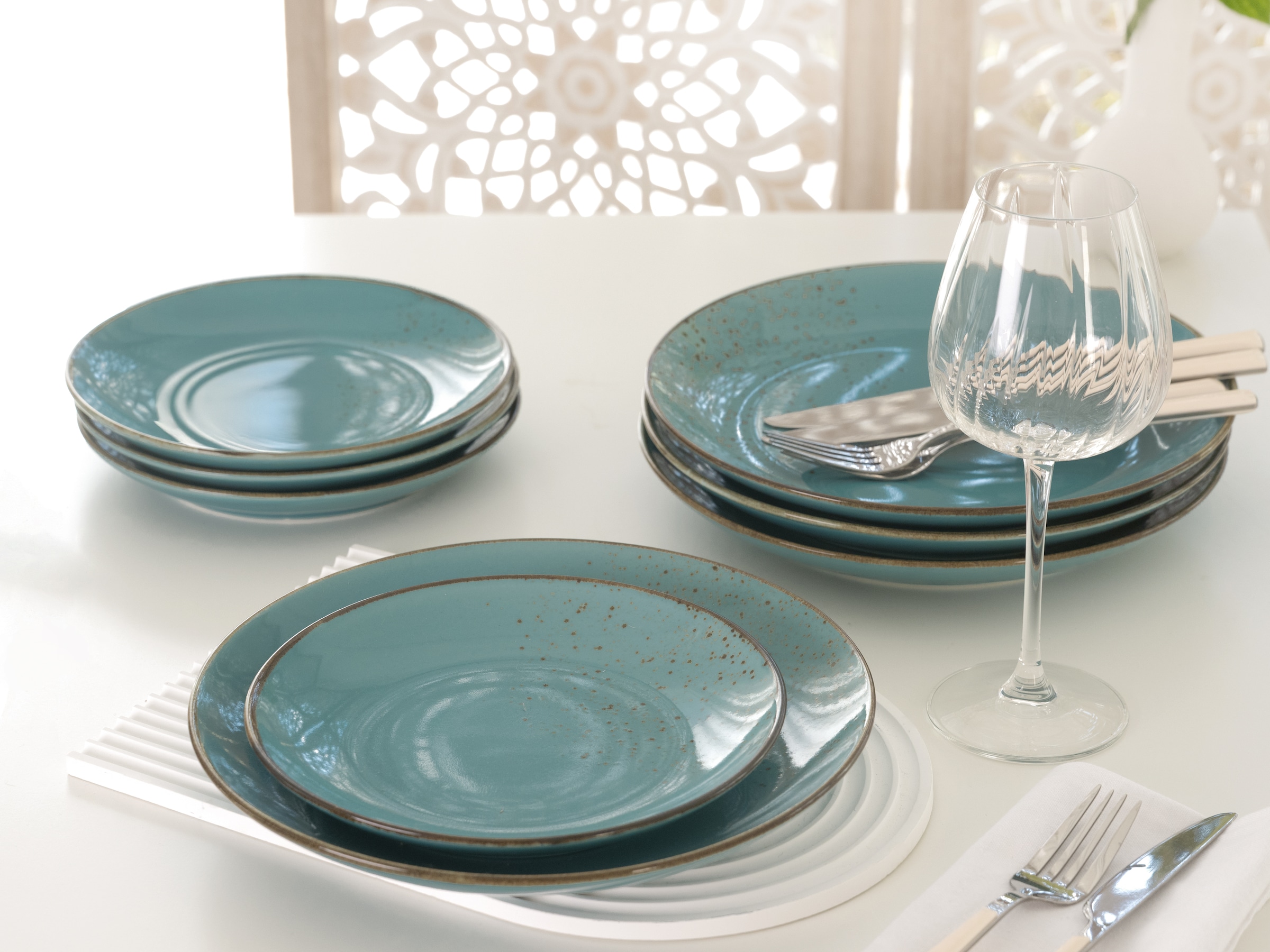 CreaTable Kombiservice »Nature Collection, Kombi-Service 16-tlg« Handwerklicher Look, Vintage