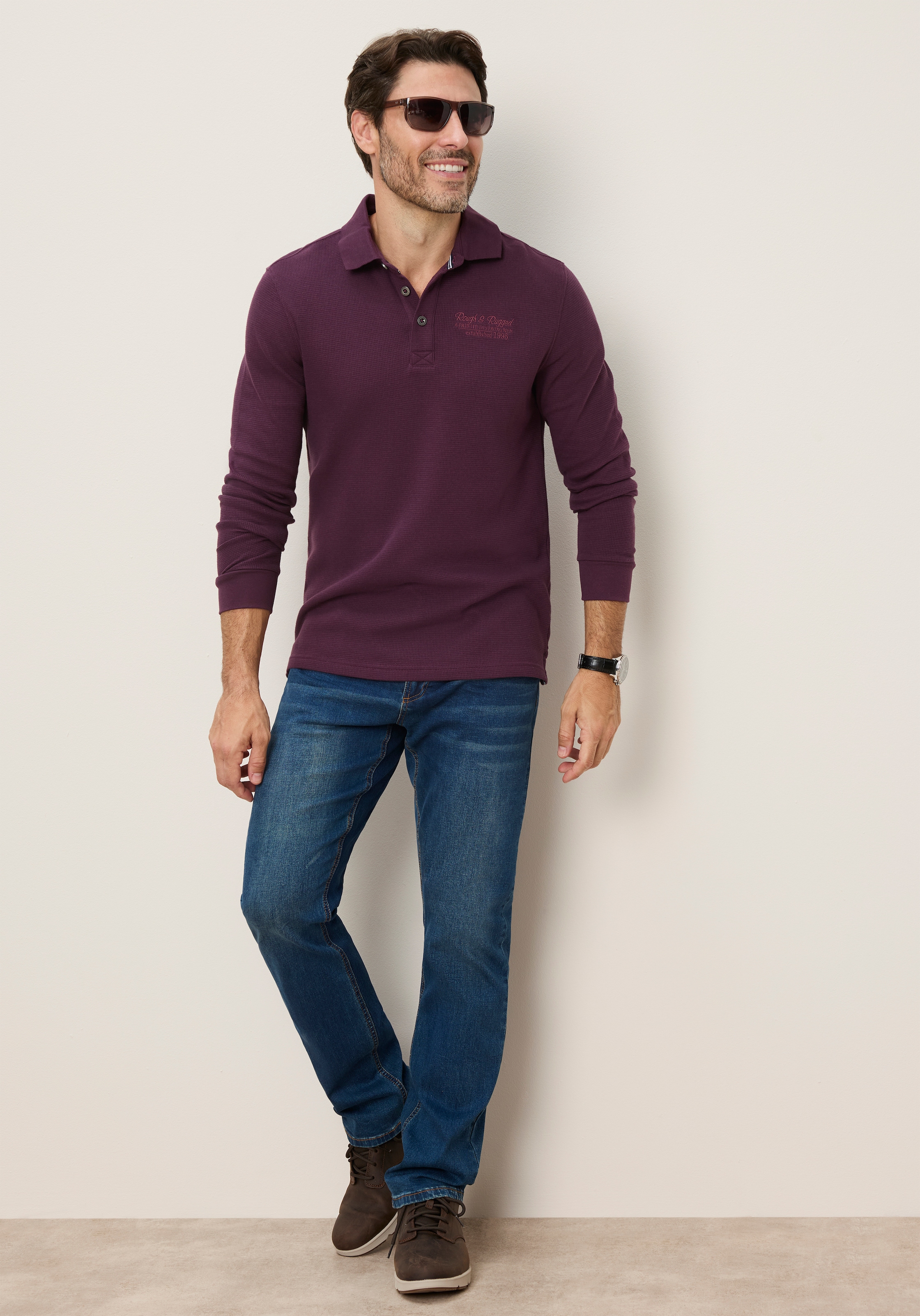 Man's World Poloshirt normale Passform, mit Langarm, klassischer Stil