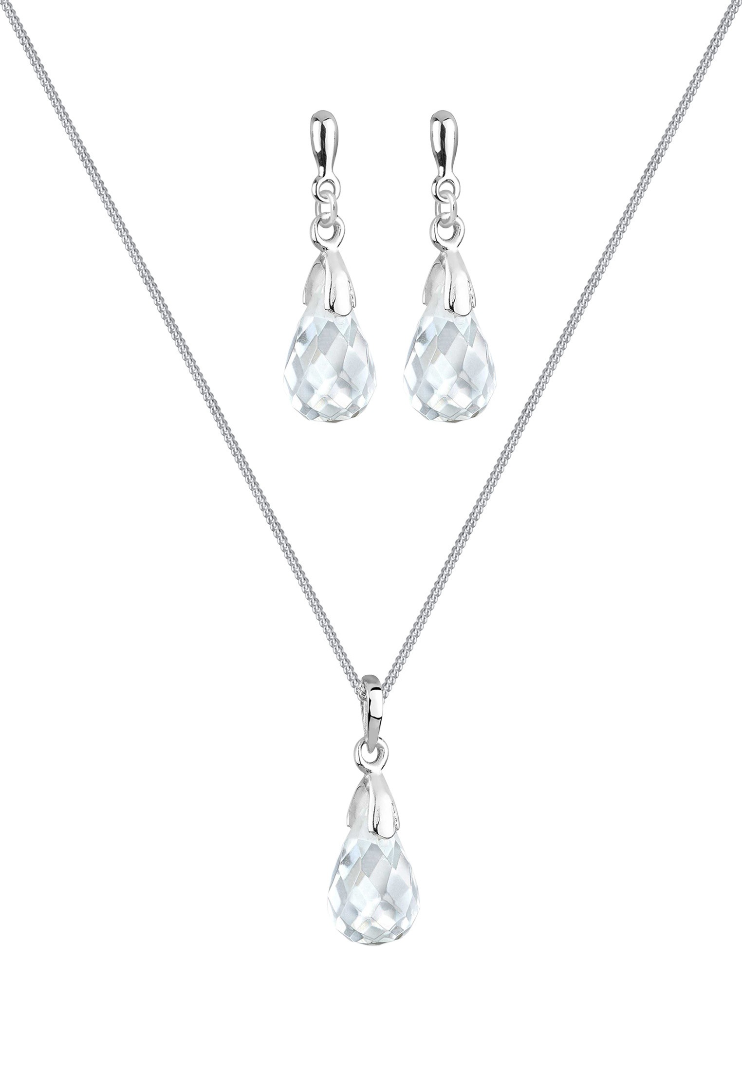 Elli Ohrring und Ketten Set »Schmuckset Tropfen Bergkristall Weiß 925 Sterling Silber« ()