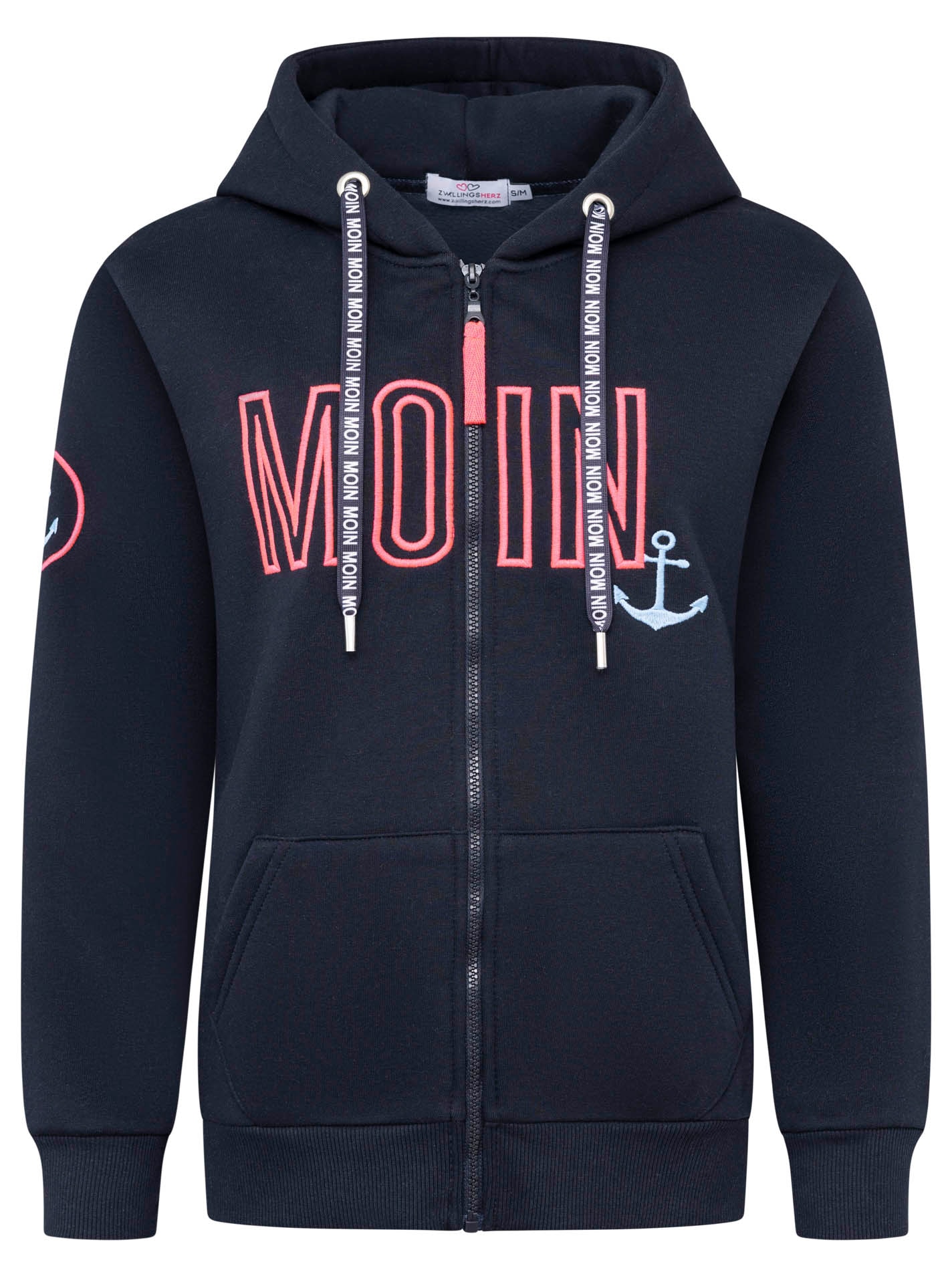 Zwillingsherz Kapuzensweatjacke »"Maritim"«, mit gesticktem MOIN und Anker Logo und Reißverschluss
