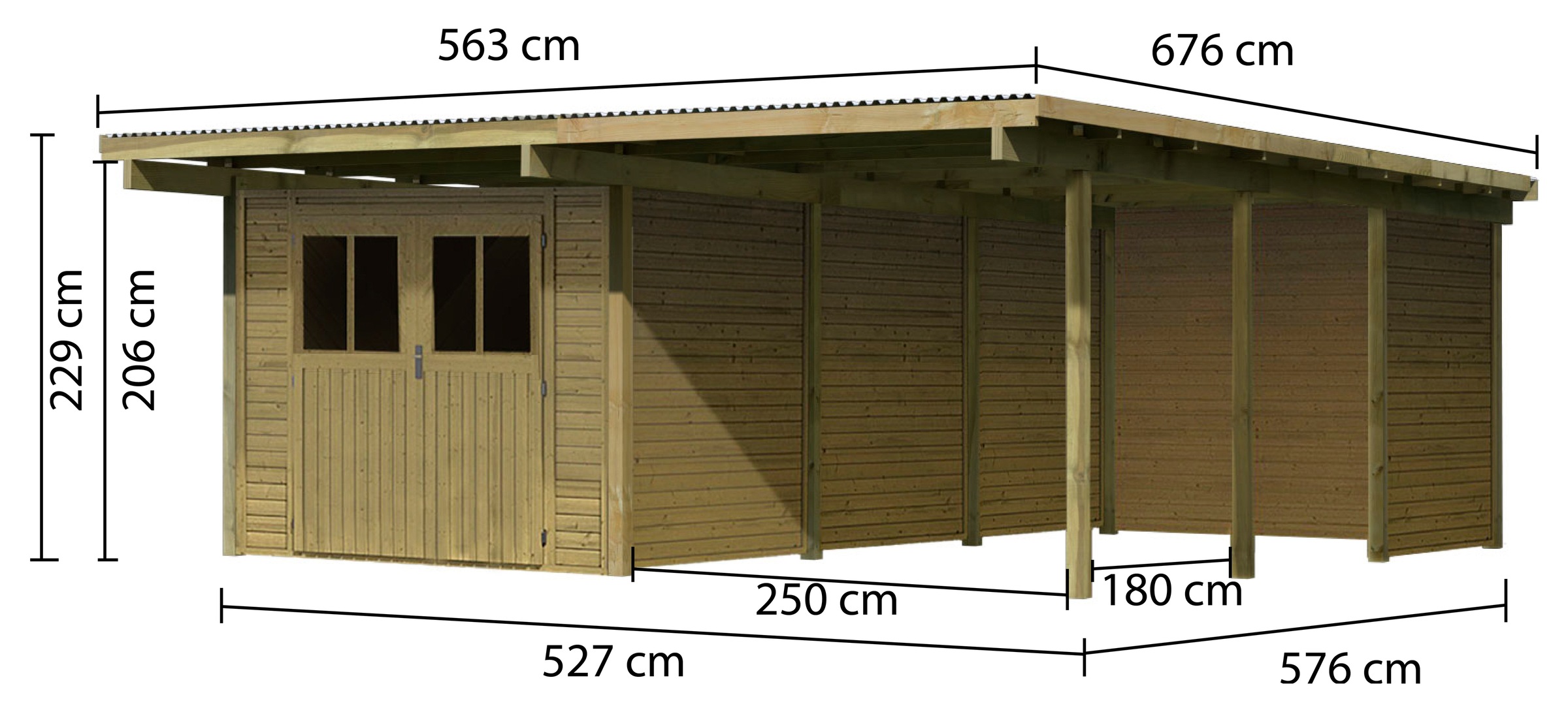 Karibu Doppelcarport »Eco 2«, Holz, 250 cm, braun, mit Geräteraum