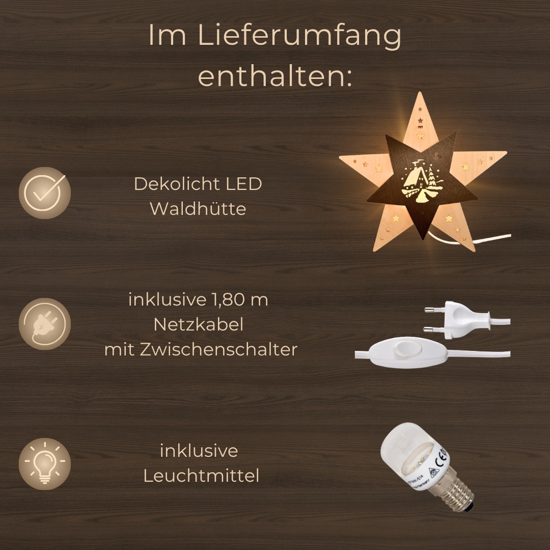 Weigla Dekostern »LED Waldhütte, Dekoleuchte aus Holz, NATUR-BRAUN«