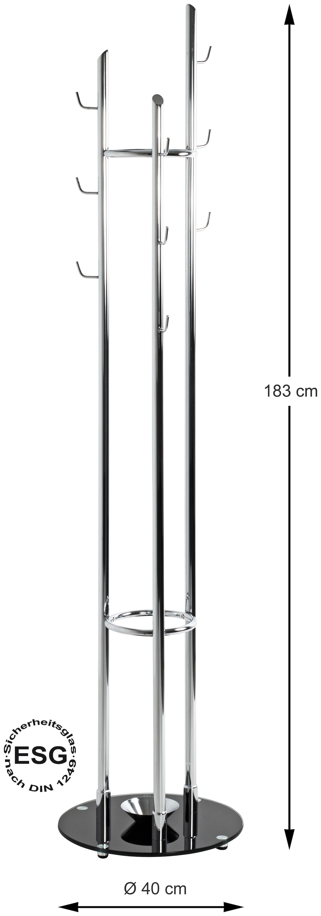 HAKU Garderobenständer »Kleiderständer, Standgarderobe« quadratisch - aus Metall Silber - Ø/H 40/183 cm