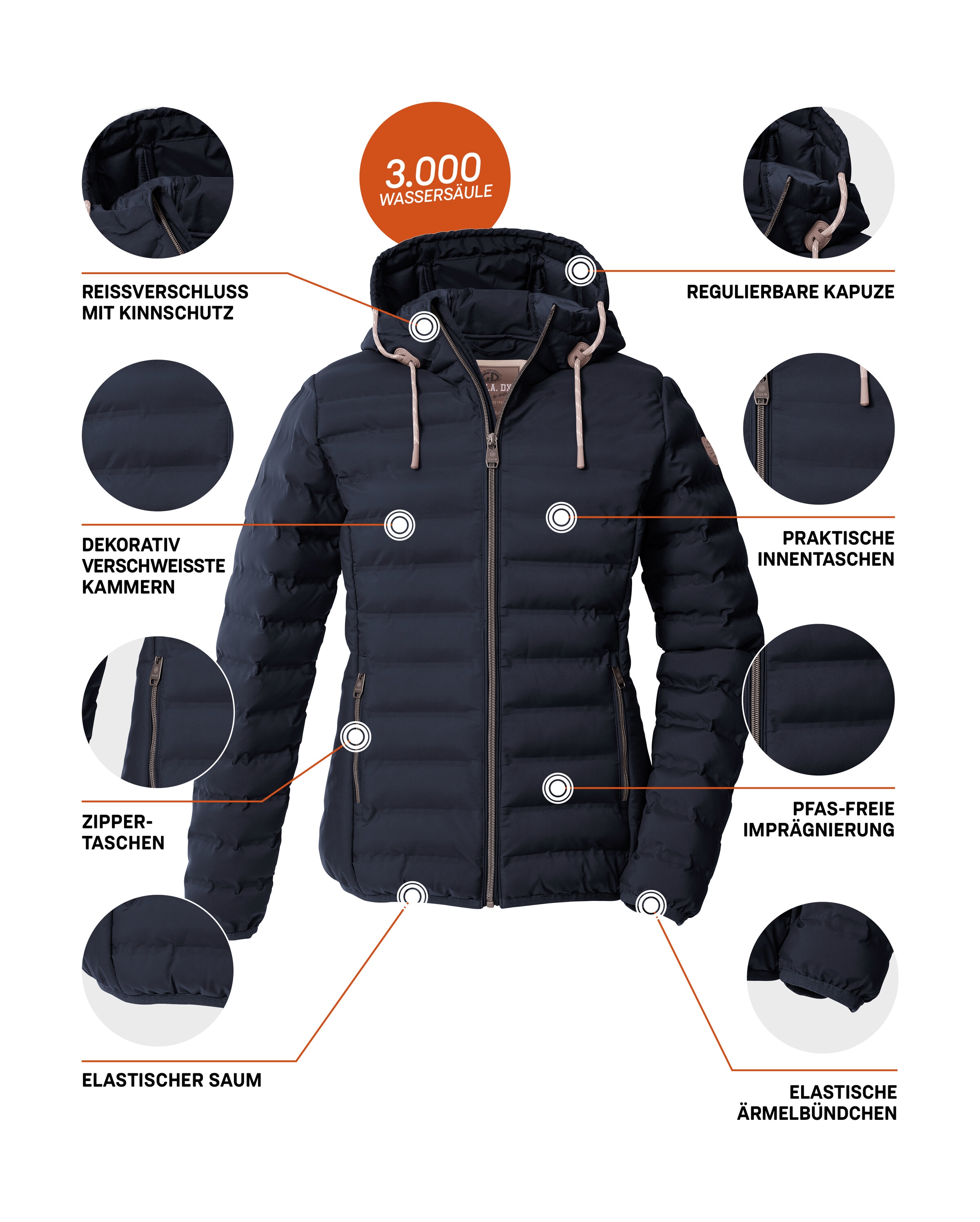 G.I.G.A. DX by killtec Steppjacke »Damen Steppjacke OOGW 1«, Leichte Steppjacke, wasserabweisend, weitenregulierbare Kapuze