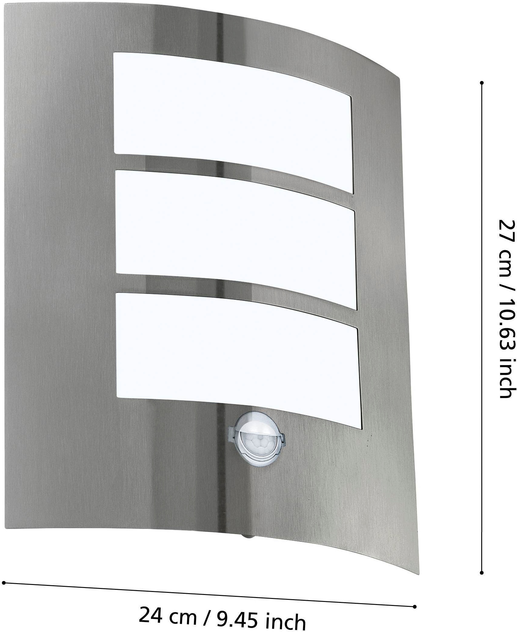 EGLO Wandleuchte »City Wandlampe, Außenlampe, Edelstahl und Kunststoff, E27, IP44, Lampe« E27 1 Stk. Wand-/Deckenleuchte - L23,5 x H26 x AL9 cm - edelstahl - 1X60W exkl.