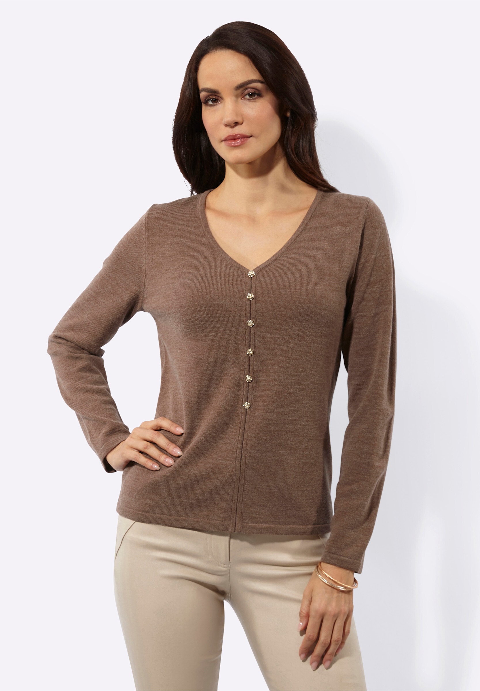 creation L Strickpullover »Woll-Mix-Pullover Langarm-Pullover mit Zierknopf-Leiste«